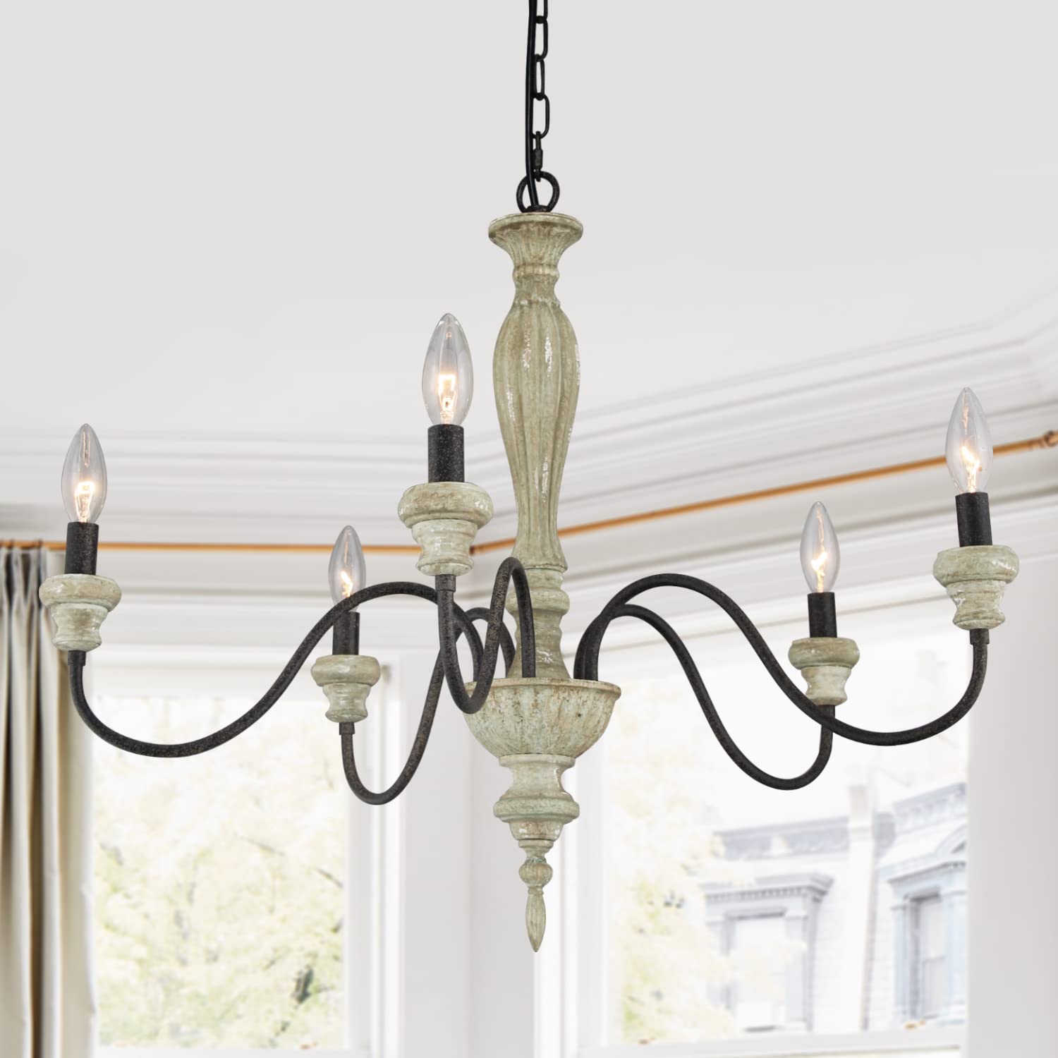 Vintage French Country 5-Light Chandelier - 28 Inch Candle Style Fixture with E12 Base for Kitchen, Dining Room & Living Room - Perfect for Farmhouse, Cottage & Rustic Home Decor (Model: YB210510-4-9-N)