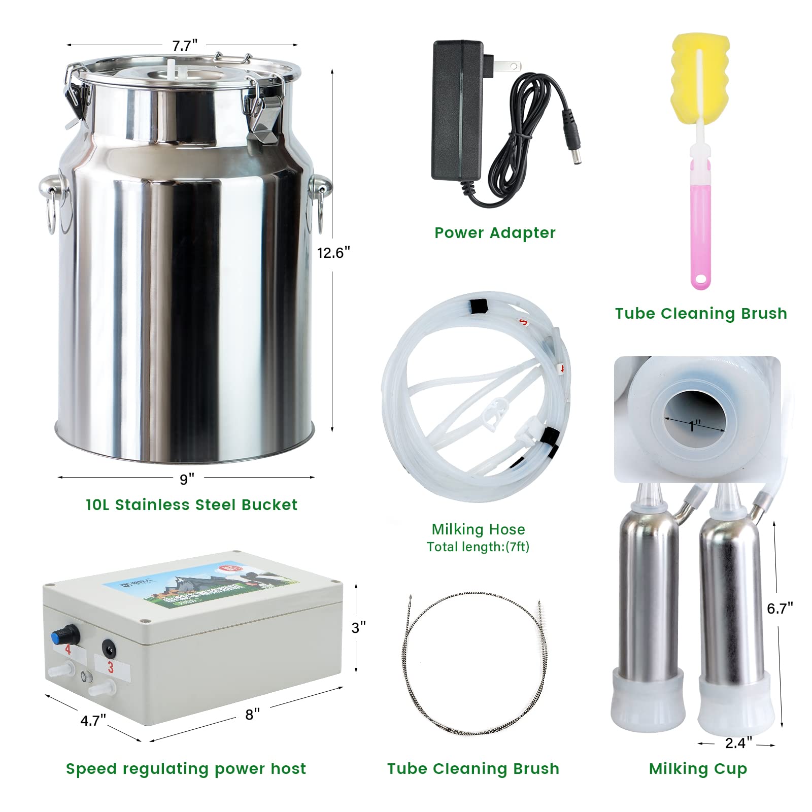 10L Electric Cow Milking Machine - Automatic Portable Vacuum Pump Milker with Stainless Steel Bucket, Pulsation System & Cleaning Brush - Ideal for Dairy Farms, Small Homesteads & Livestock Management