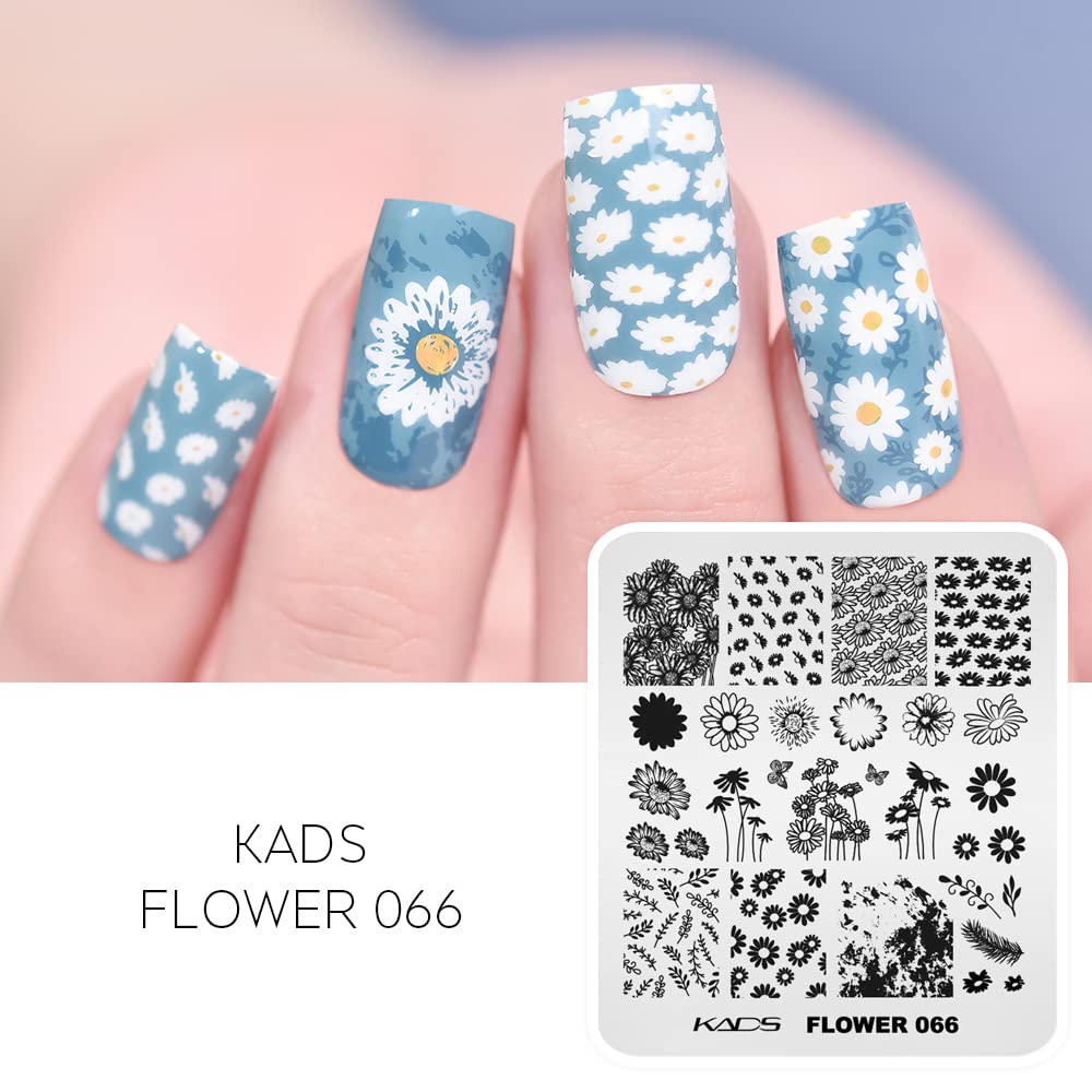 KADS Sunflower Nail Stamping Template - Floral Nail Art Stencil Plate for DIY Nail Decoration (Flower 066) | Professional Manicure Tool for Home & Salon Use