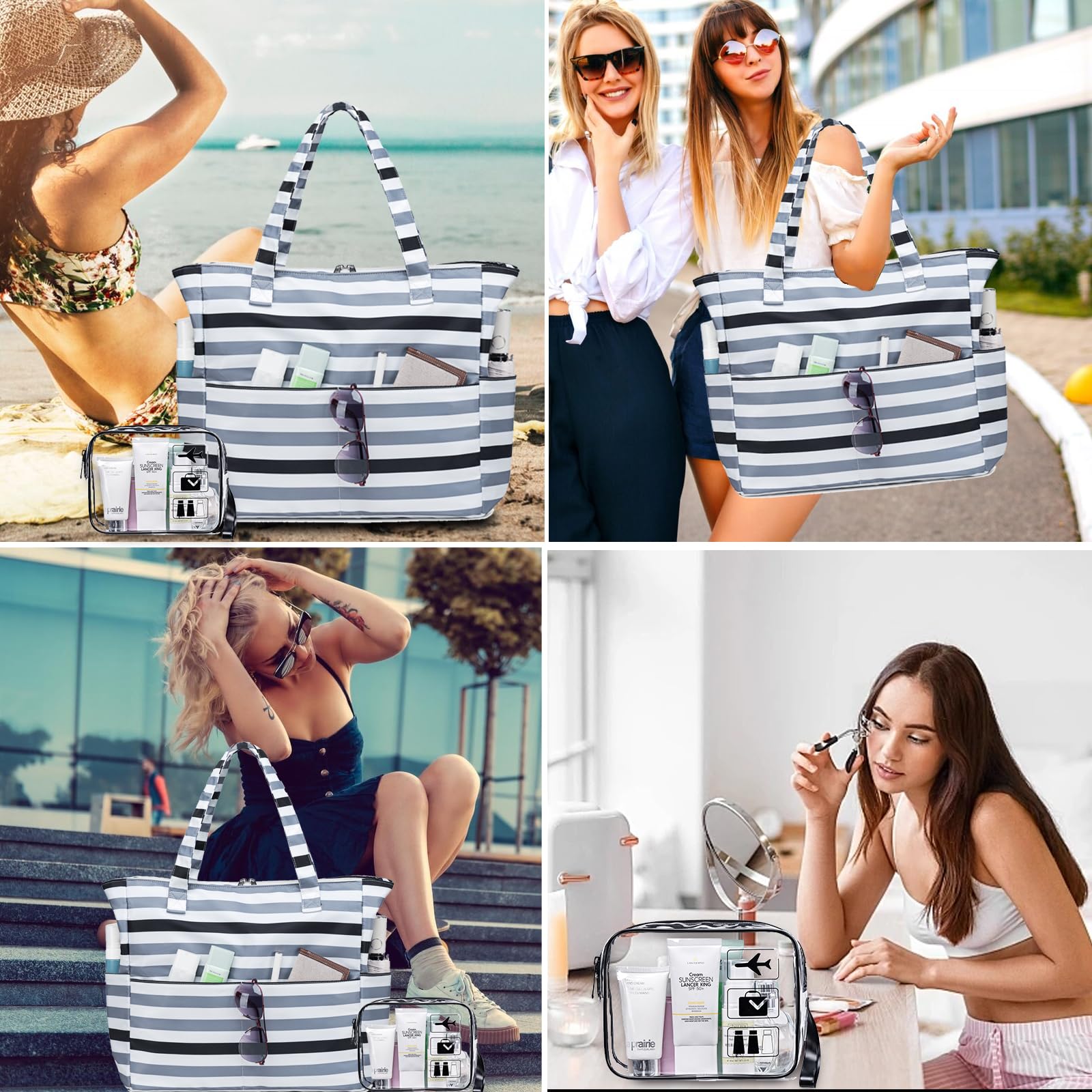 Waterproof Sandproof Beach Tote Bag for Women - Large Zippered Pool Bag with Wet Pocket - Perfect for Gym, Shopping, Travel & Beach Outings