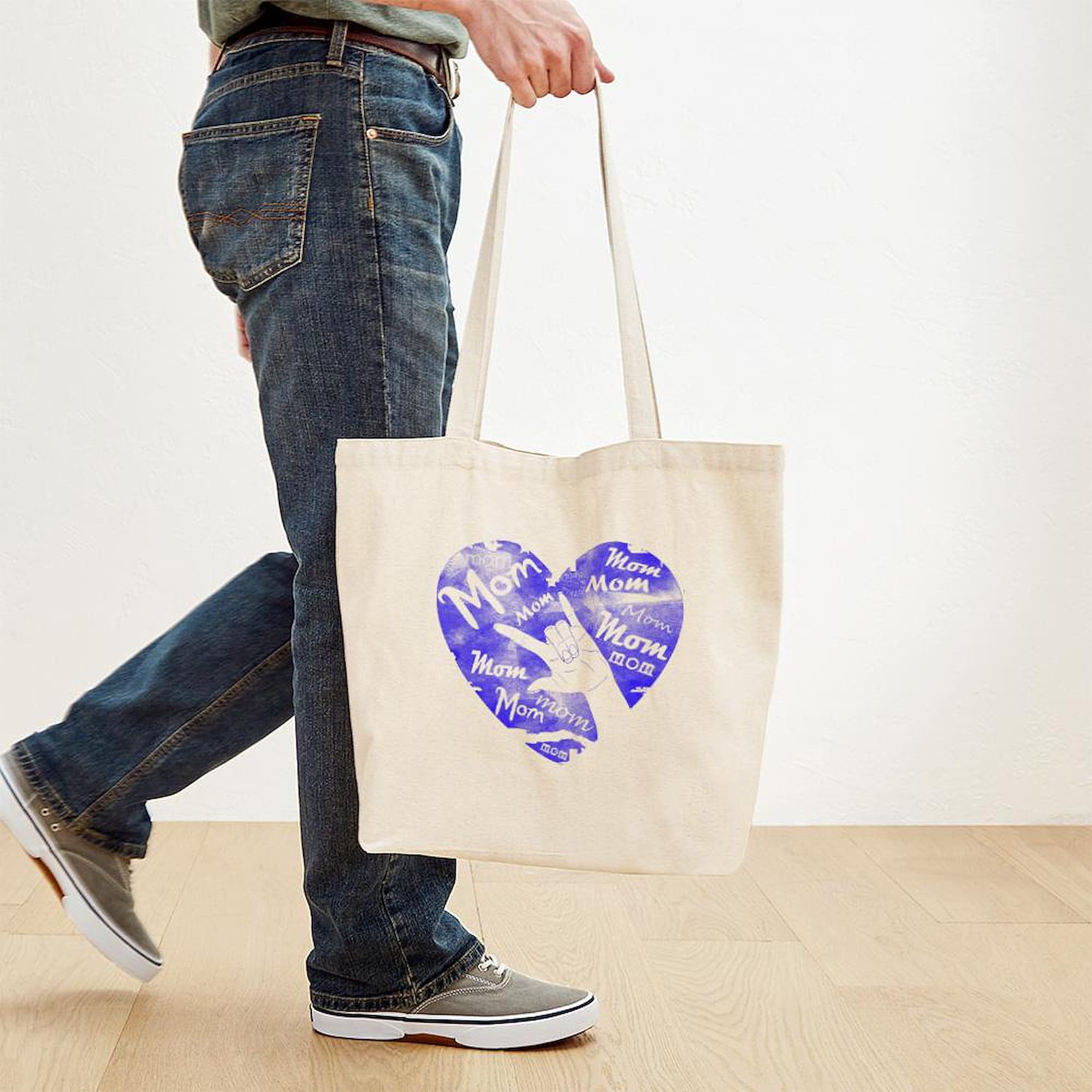 LOVE MY MOM ASL Tote Bag - Natural Canvas Reusable Shopping Bag for Women | Perfect for Groceries, Beach Trips & Mother's Day Gifts