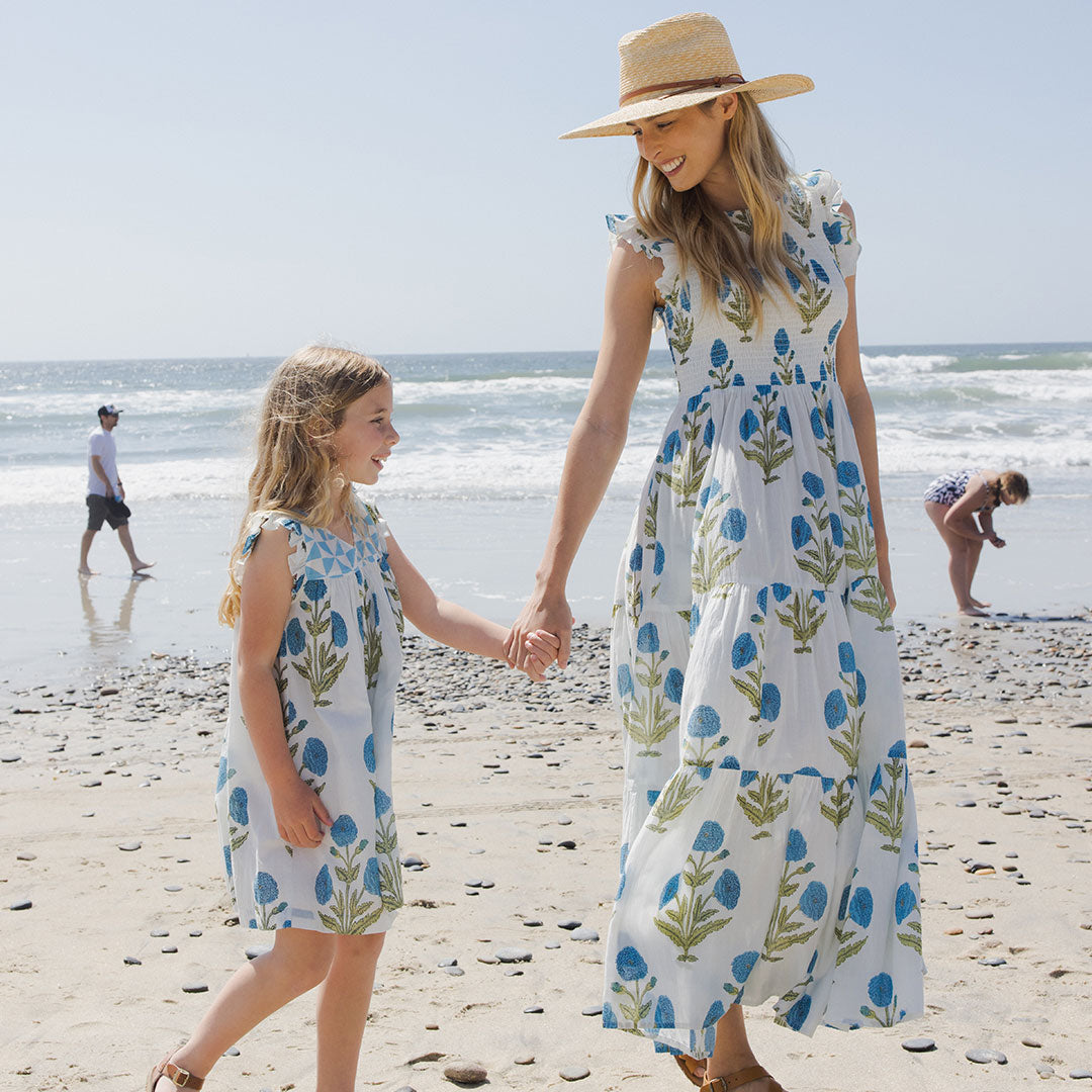 Courtney Dress for Women - Blue Oversized Dandelion Print Flowy Maxi Dress | Perfect for Summer Beach Vacations, Boho Weddings & Casual Outings