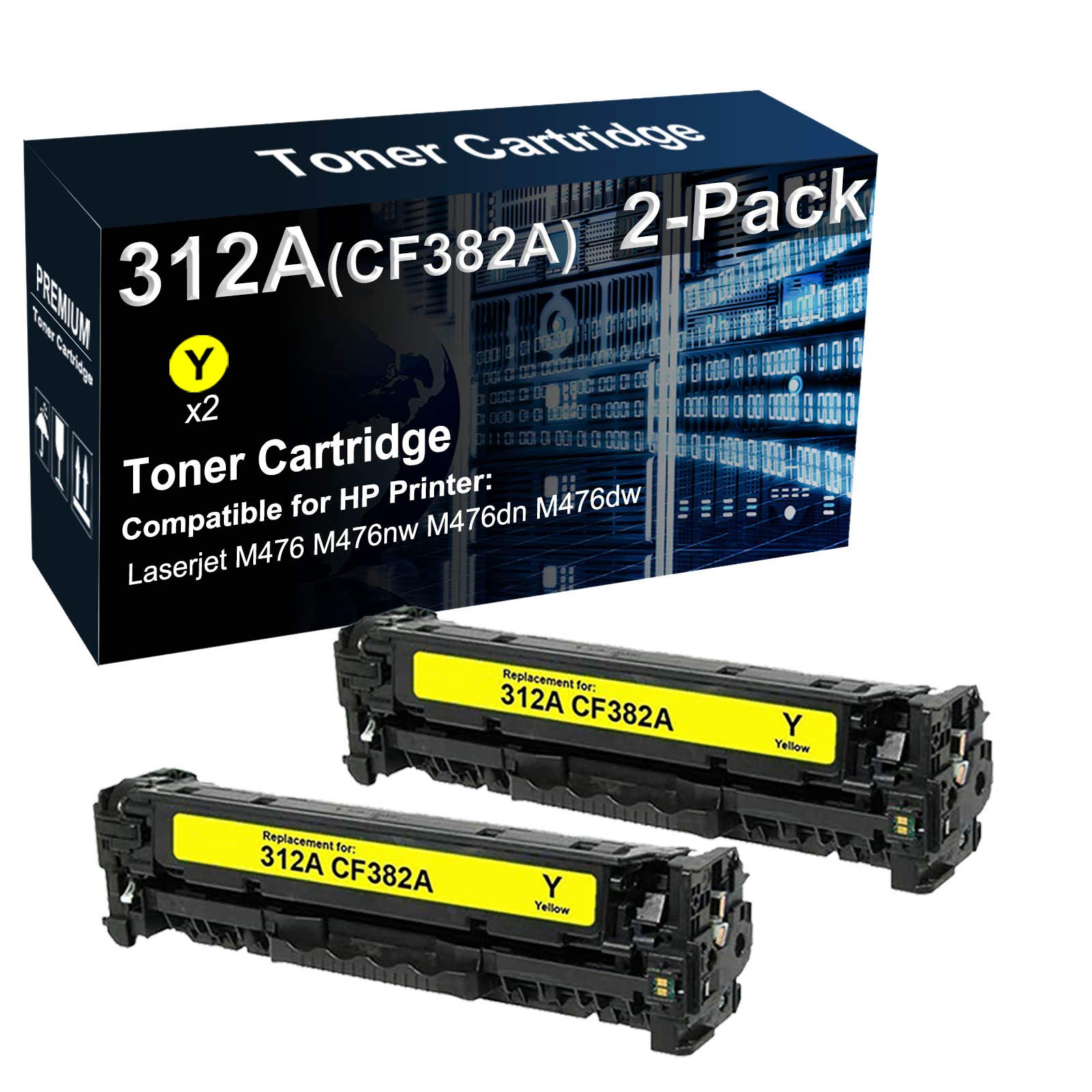 2-Pack High Yield 312A CF382A Compatible Toner Cartridge (Yellow) for HP MFP M476nw M476dn M476dw Printers - Perfect for Office & Home Printing Needs