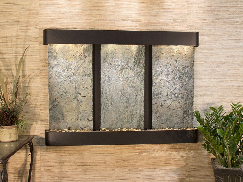 Adagio Olympus Falls Round Blackened Copper Green Natural Slate Fountain - Outdoor Garden Water Feature for Patio, Yard, and Landscape Decor (Model OFR1502)