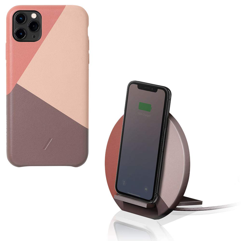 Native Union iPhone 11 Pro Max Bundle - Rose Marquetry Case with Wireless Charging Pad | Qi-Certified for iPhone & Compatible Devices | Perfect for Home, Office & Travel Charging