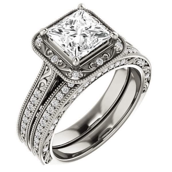 2 Carat Princess Cut Colorless Moissanite Engagement Ring Set for Women - Sterling Silver Wedding Bridal Ring Set with Half-Bezel Solitaire - Anniversary Promise Gift for Her (Perfect for Proposals, Weddings & Special Occasions)