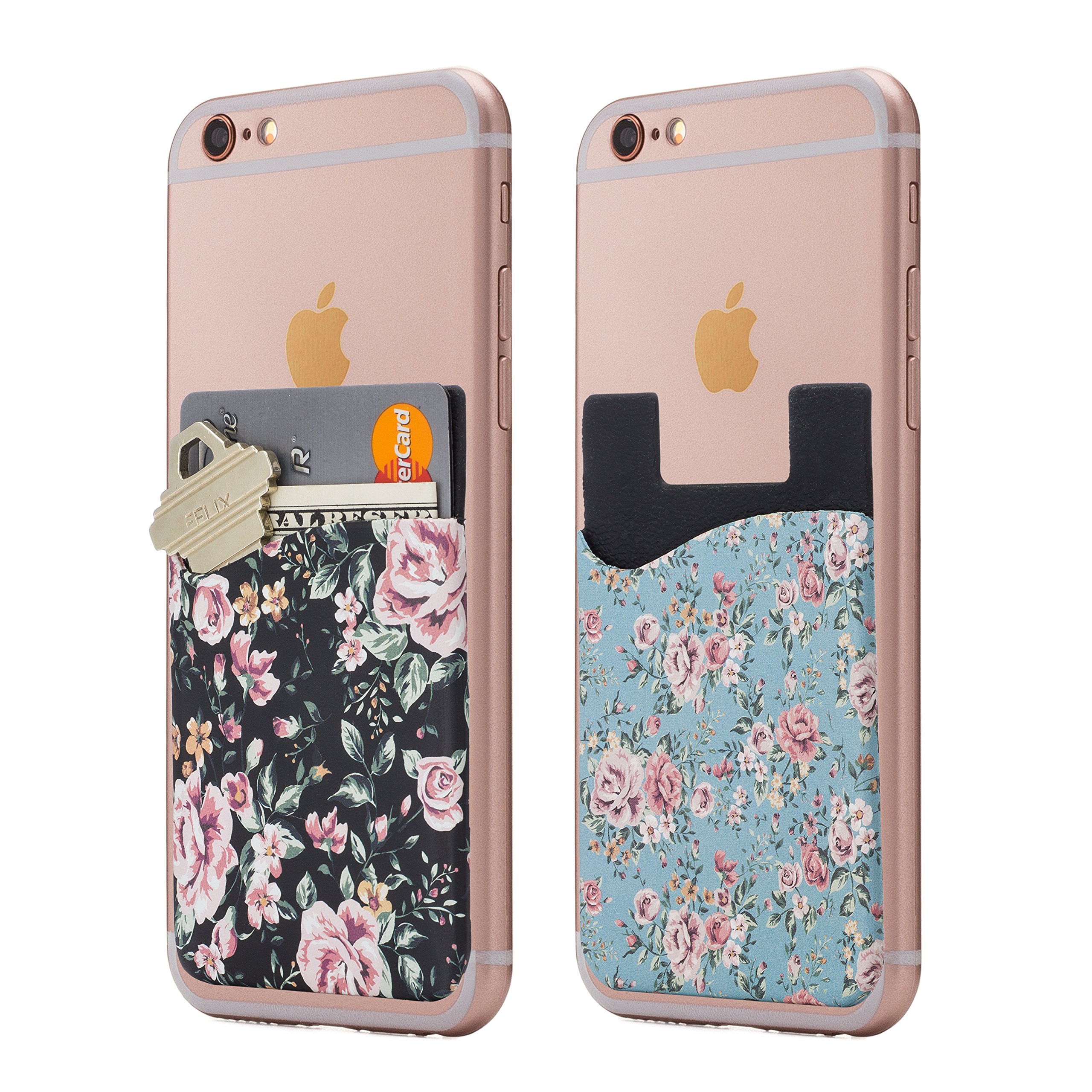 Cardly 2-in-1 Stick On Wallet & Card Holder for iPhone, Android Smartphones - Floral Design | Perfect for Hands-Free Shopping & Travel Convenience