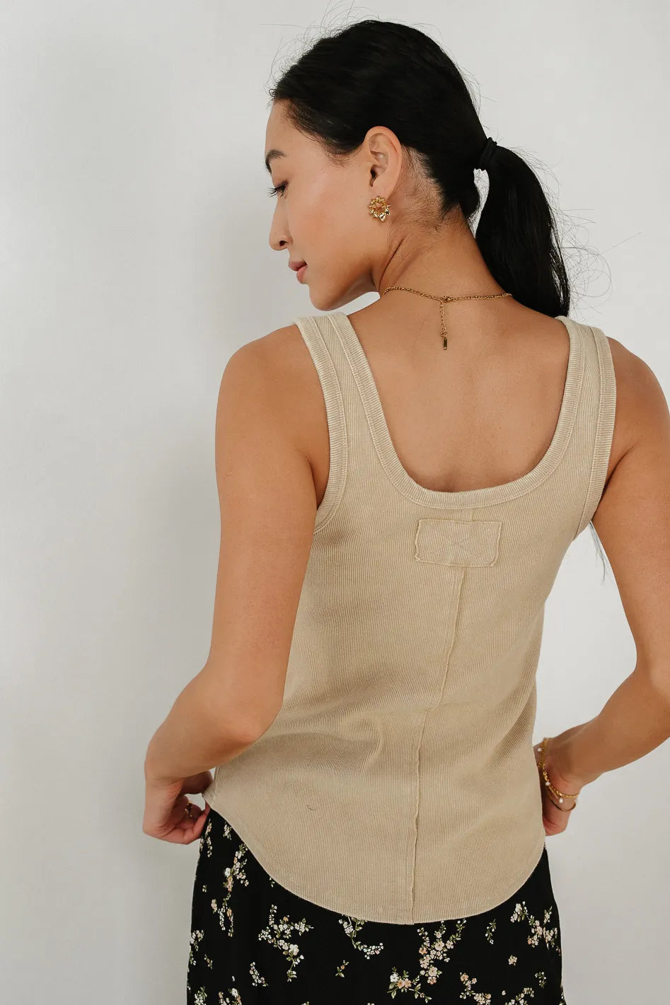Emmett Ribbed Beige Tank Top for Women | Soft & Stretchy Casual Wear | Perfect for Summer, Gym, and Layering