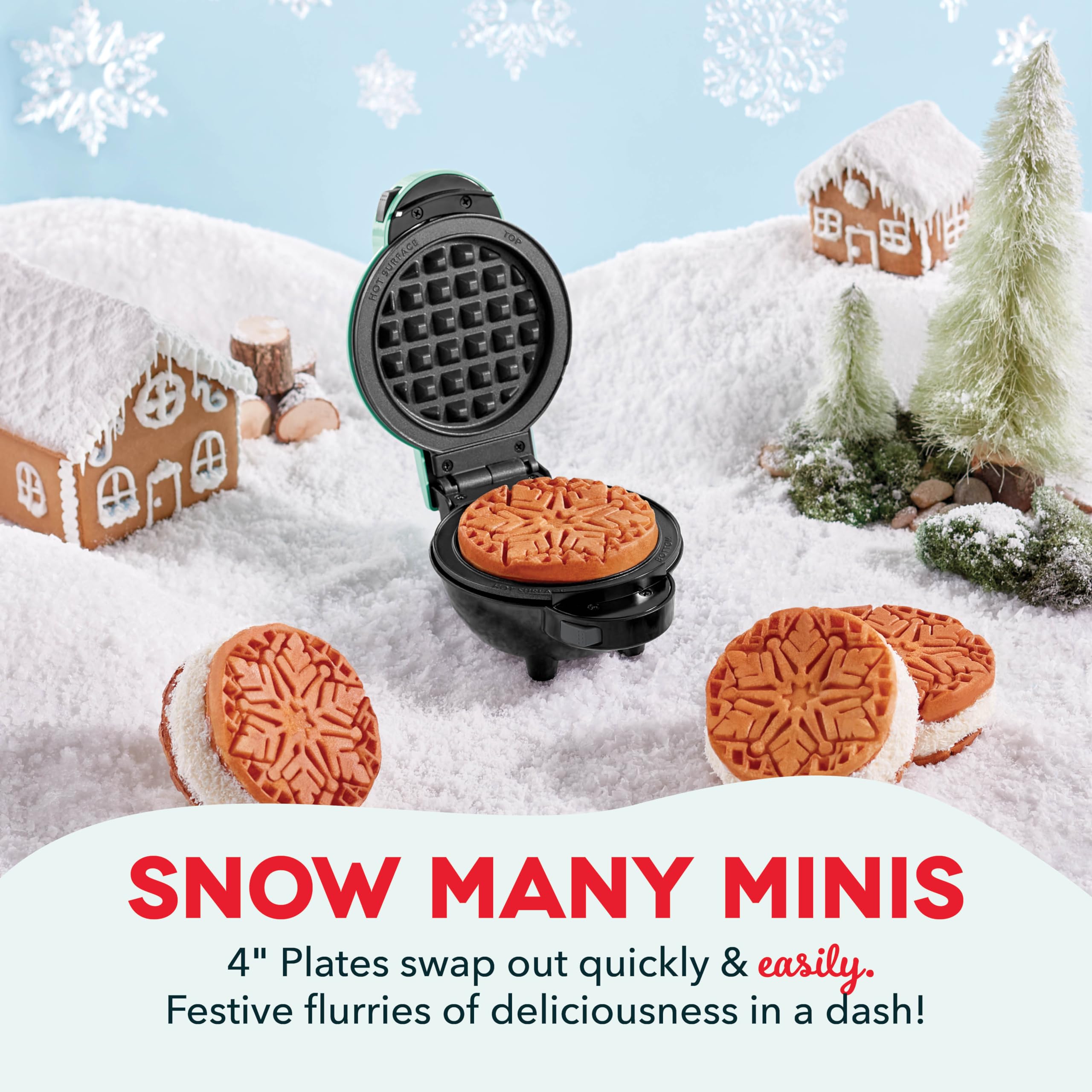 DASH MultiMaker Mini System Two 4” Nonstick Removable Waffle Plates (Gingerbread & Snowflake) - 2-Piece Plate Pack for Waffle Iron & Griddle, Compatible with Dash MultiMaker Mini System, Nonstick Surface - Perfect for Holiday Breakfast, Christmas Brunch & Family Gatherings