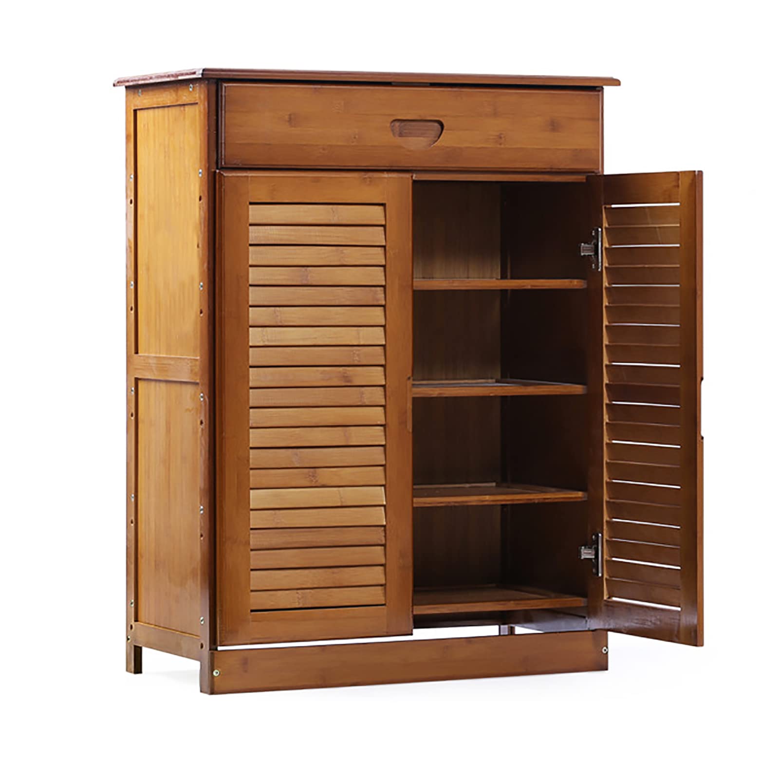 Bamboo Shoe Storage Cabinet with Doors - Rustic Entryway Shoe Organizer & Shoe Rack for Hallway, Closet, or Mudroom Organization