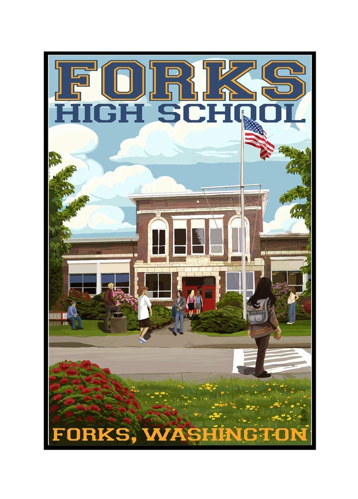 Fork High School Washington - 16x24 Stretched Canvas Art in Wooden Frame - Vintage School Decor for Home, Office & Classroom Wall