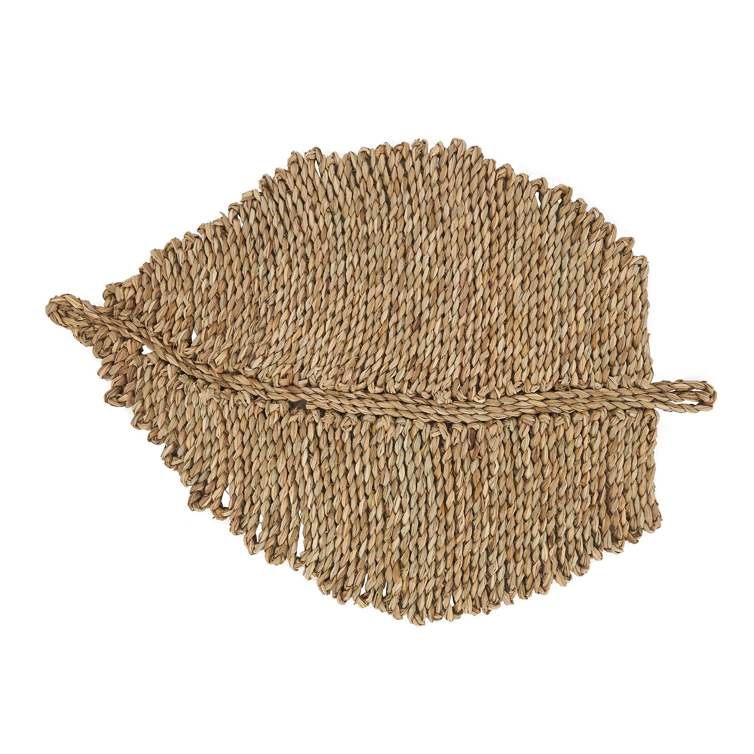 Natural Sea Grass Leaf Placemats Set of 4 - Eco-Friendly Round Table Mats for Dining, Kitchen, or Outdoor Picnic Use