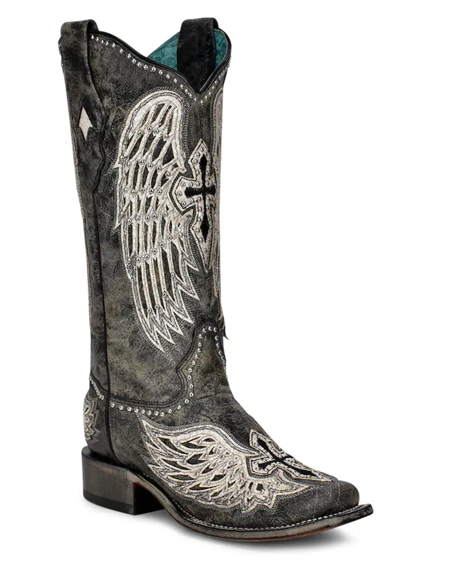 A4243 Women's Black Western Cowgirl Leather Studded Boots - Stylish & Durable for Rodeo, Country Dance & Everyday Wear