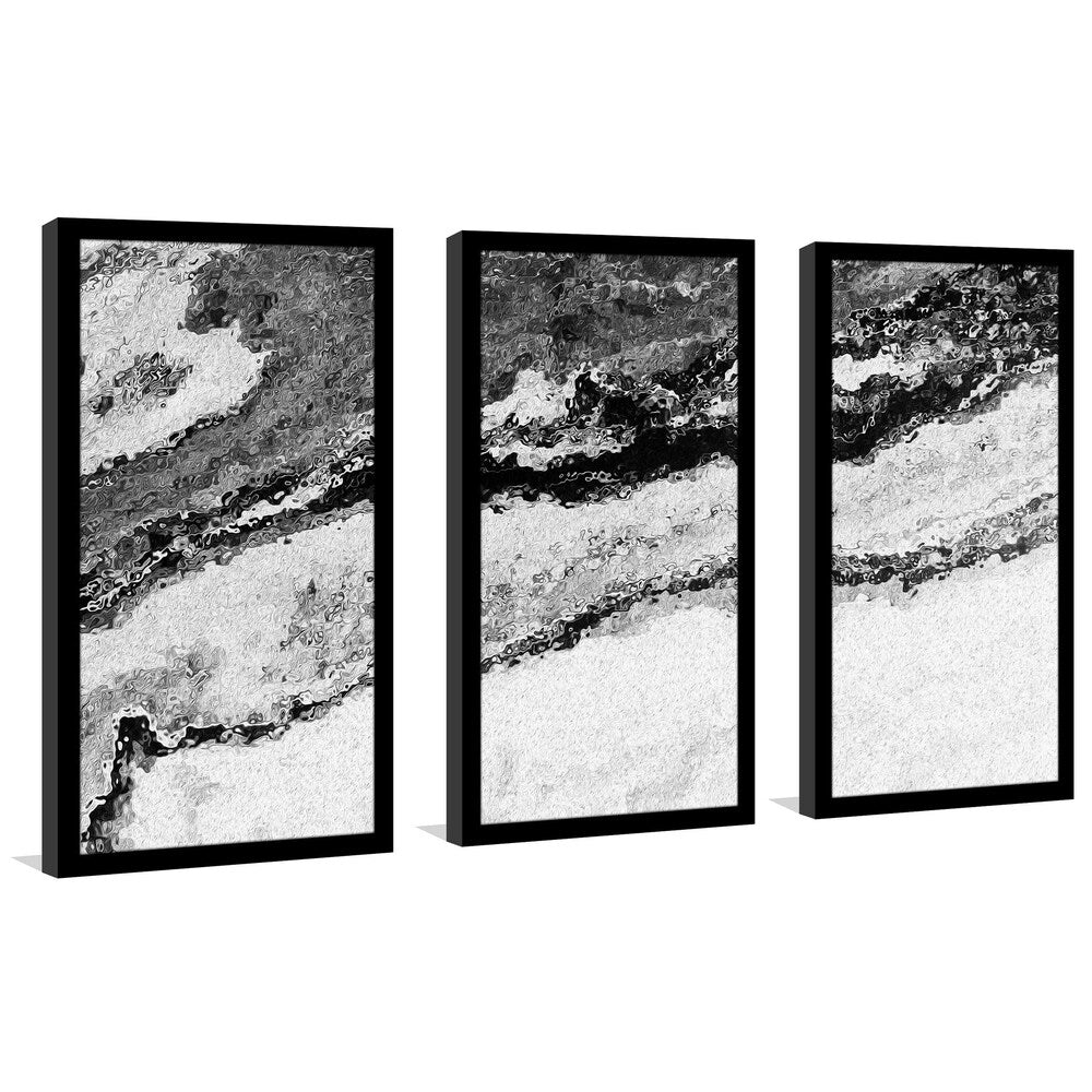 Black and White II Framed Acrylic Wall Art Set of 3 - Modern Abstract Canvas Prints for Living Room, Bedroom & Office Decor