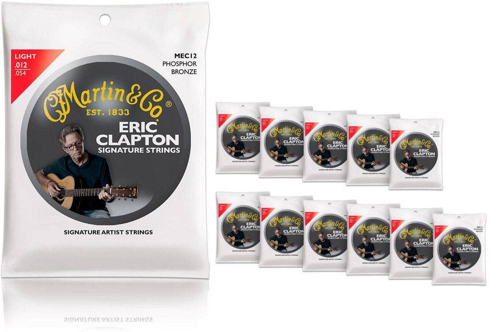 Martin MEC12 Clapton's Choice Phosphor Bronze Acoustic Guitar Strings - Light Gauge 12-Pack for Warm Tone & Longevity | Perfect for Folk, Blues & Fingerstyle Playing