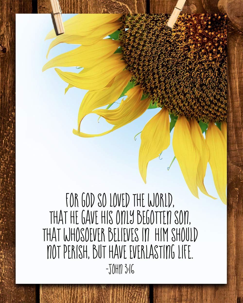 TJ Originals - John 3:16 Bible Verse Wall Art Print - 11x14 Christian Scripture Decor - Inspirational Religious Home Decor Gift for Family & Friends - Perfect for Living Room, Bedroom, Church & Office (Sunflower Design)