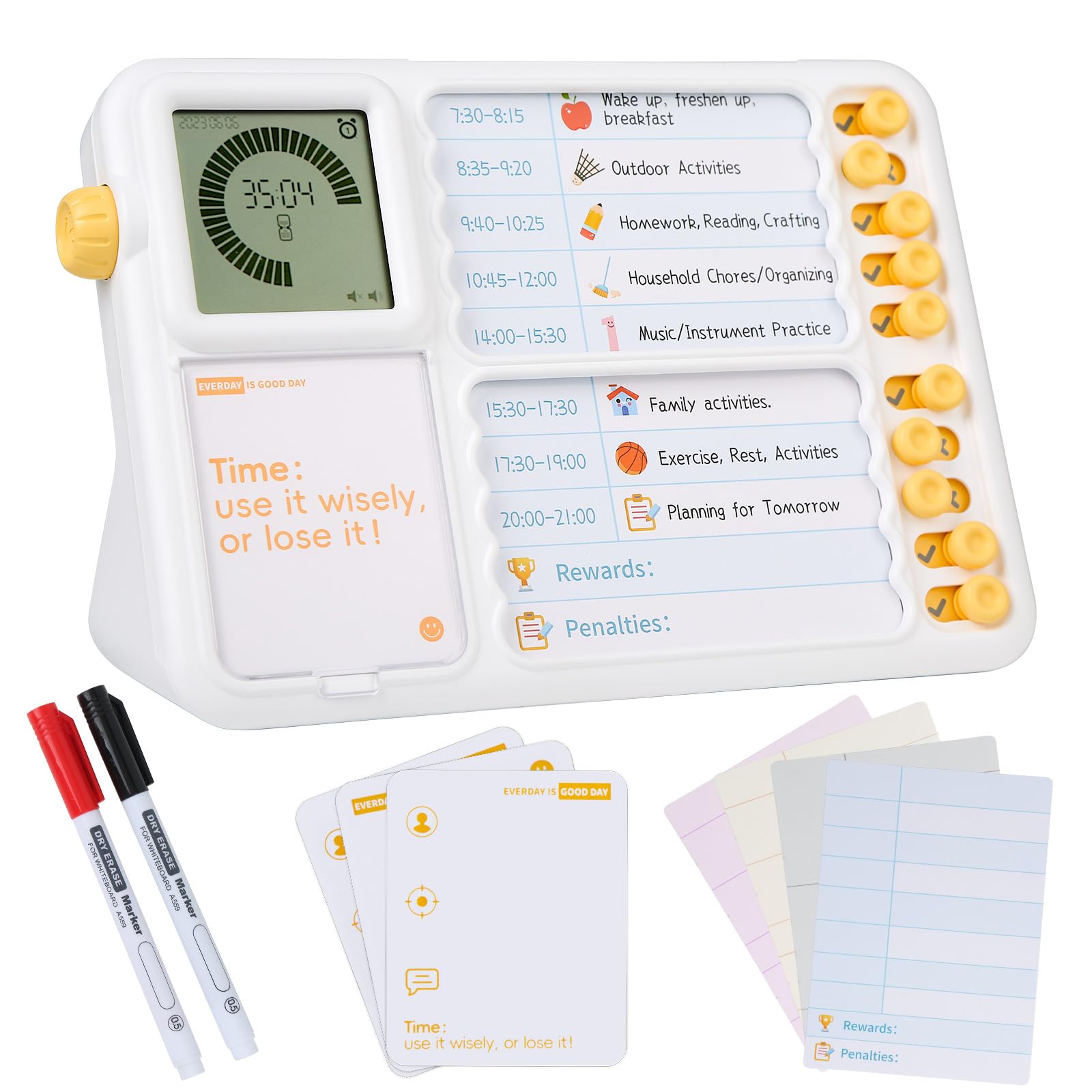 Visual Timer for Kids with Planning Board - ADHD & Autism Timer, Daily Chore Checklist for Self-Regulation - Silent Countdown Clock for Homeschool, Classroom & Bedtime Routines