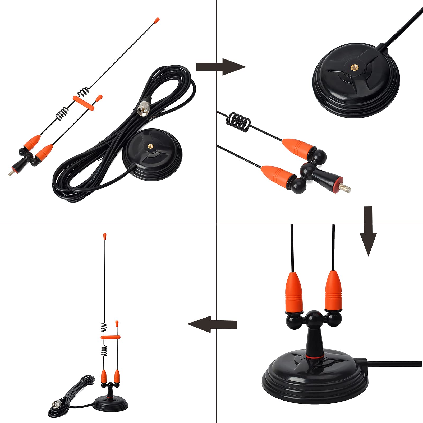 Dual Band VHF UHF 17-Inch Mobile Radio Antenna - Portable Two Way Radio Antenna with Magnet Mount & 13ft RG58 Cable for Car, Home, and Outdoor Use | TWAYRDIO Full Kit with PL259 Plug