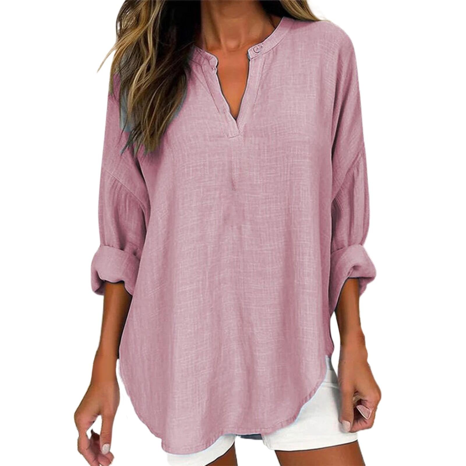GIERIDUC Women's Long Sleeve Oversized T-Shirt - Loose Casual V-Neck Tunic Top with Side Slit & Roll-Up Sleeves | Soft Comfortable Blouse for Everyday Wear, Work & Lounge