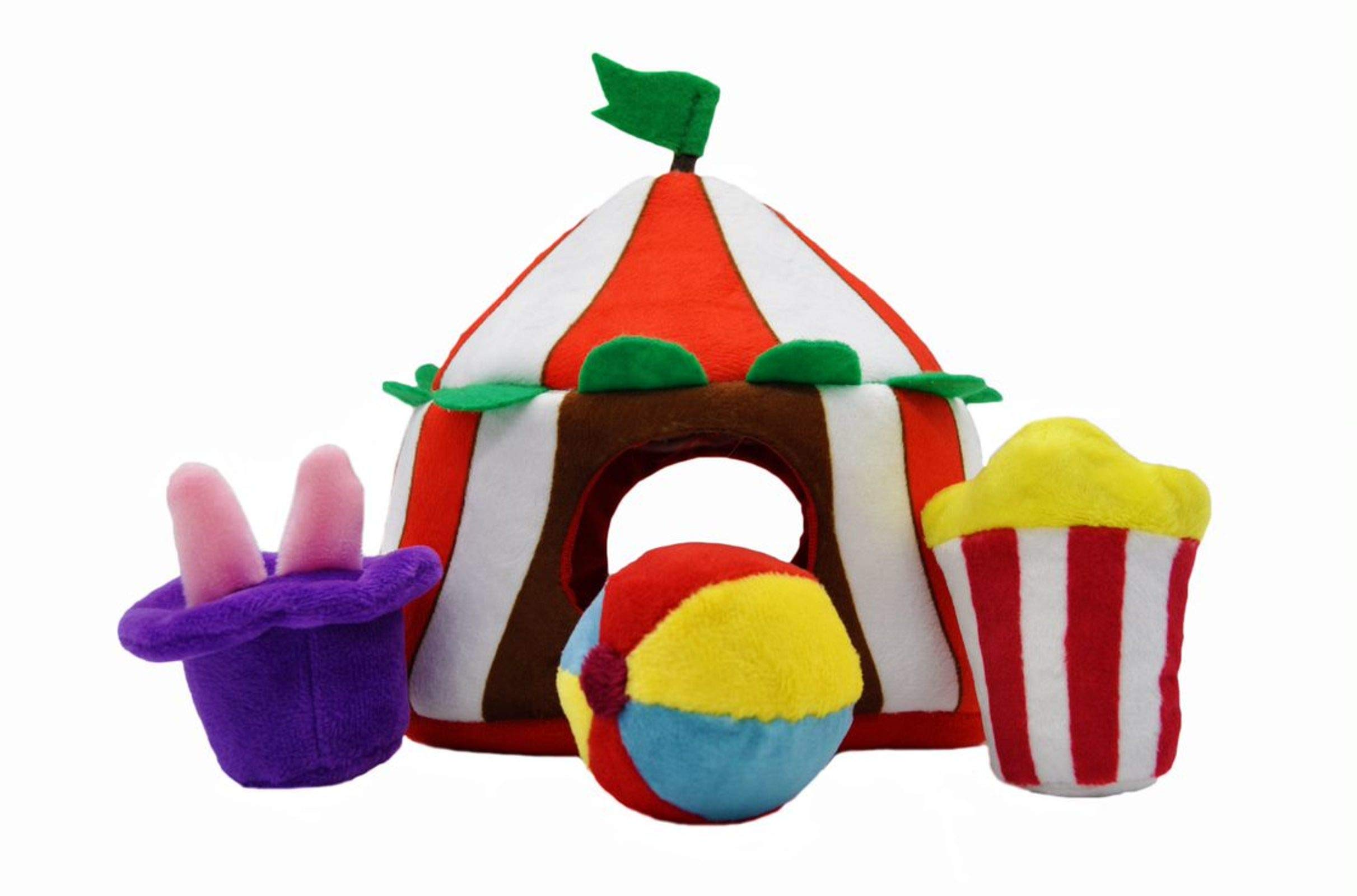 HugSmart Pet Happy Circus Squeaky Hide and Seek Plush Dog Toys - Interactive Puzzle Toy for Small & Medium Dogs - Fun Training & Playtime Companion for Indoor/Outdoor Use