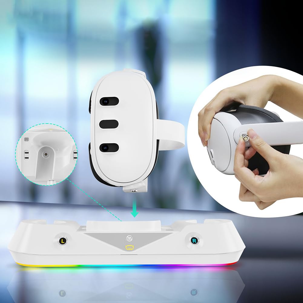 ALINUOYQ Fast Charging Dock Compatible with Meta/Oculus Quest 3 - RGB Light Magnetic Charging Station for Quest 3 Headset & Controllers - Includes Rechargeable Battery - Perfect for VR Gaming & Entertainment Setup