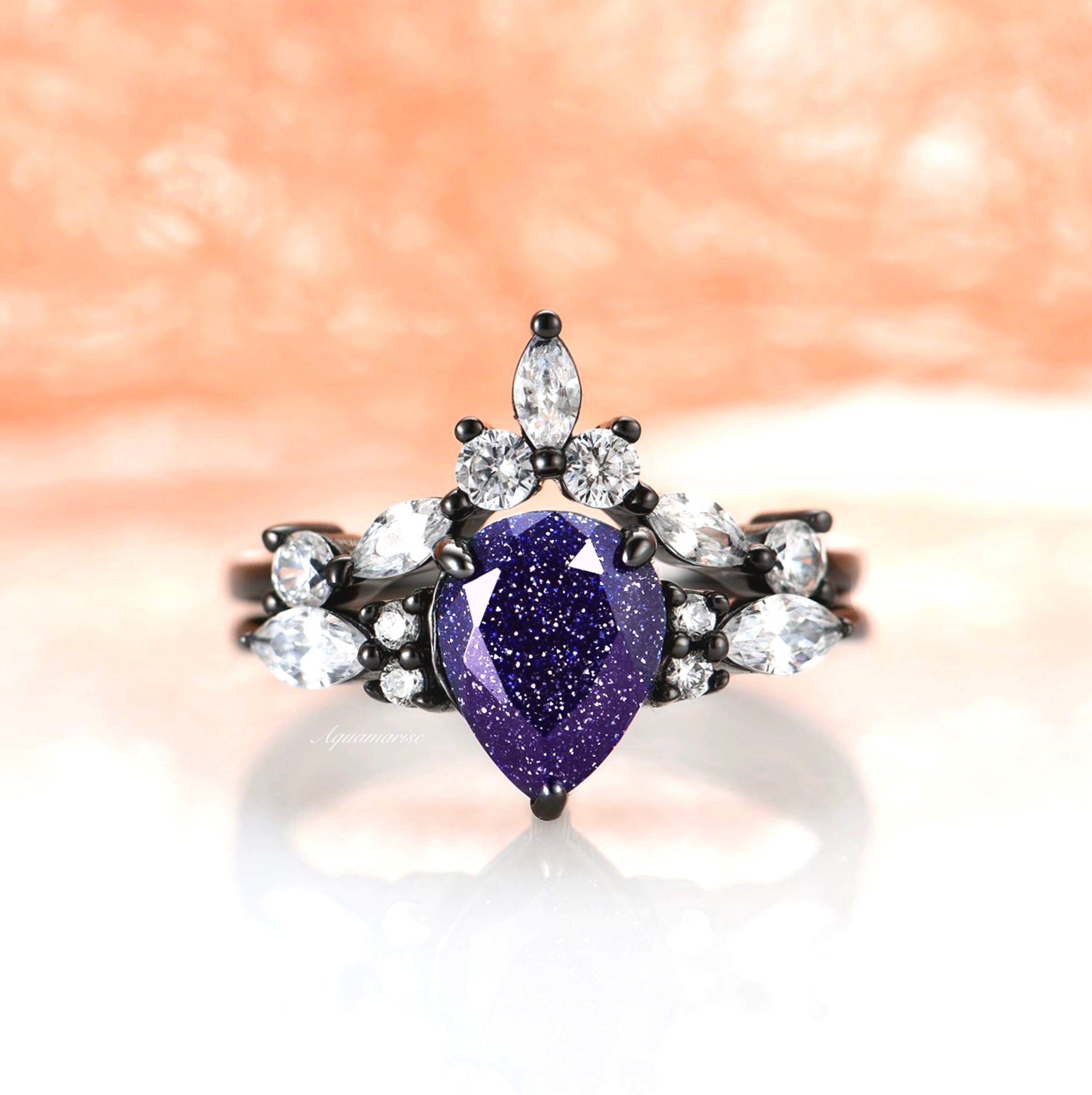 Evelyn Starry Night Ring Set - Black Rhodium Filled Stackable Rings for Women | Perfect for Evening Parties, Date Nights & Special Occasions