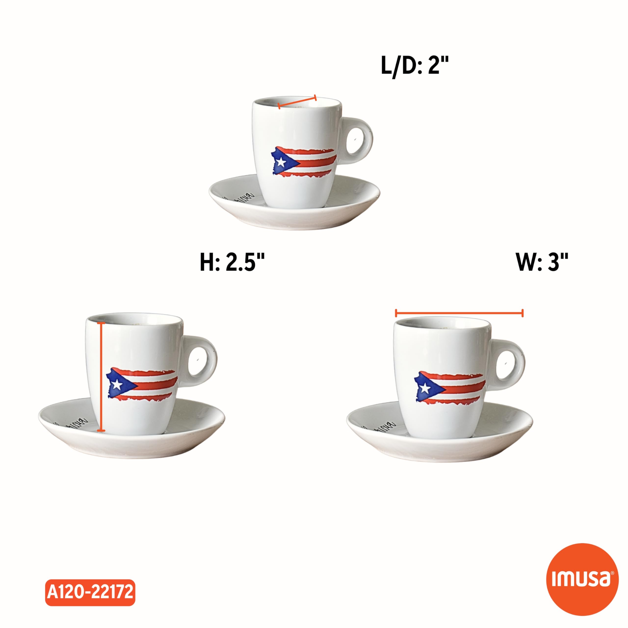 IMUSA 8-Piece 3oz Boricua Espresso Cups and Saucers Set with Wooden Rack - Perfect for Serving Cuban Coffee, Italian Espresso, or Turkish Tea at Home Cafes and Restaurants