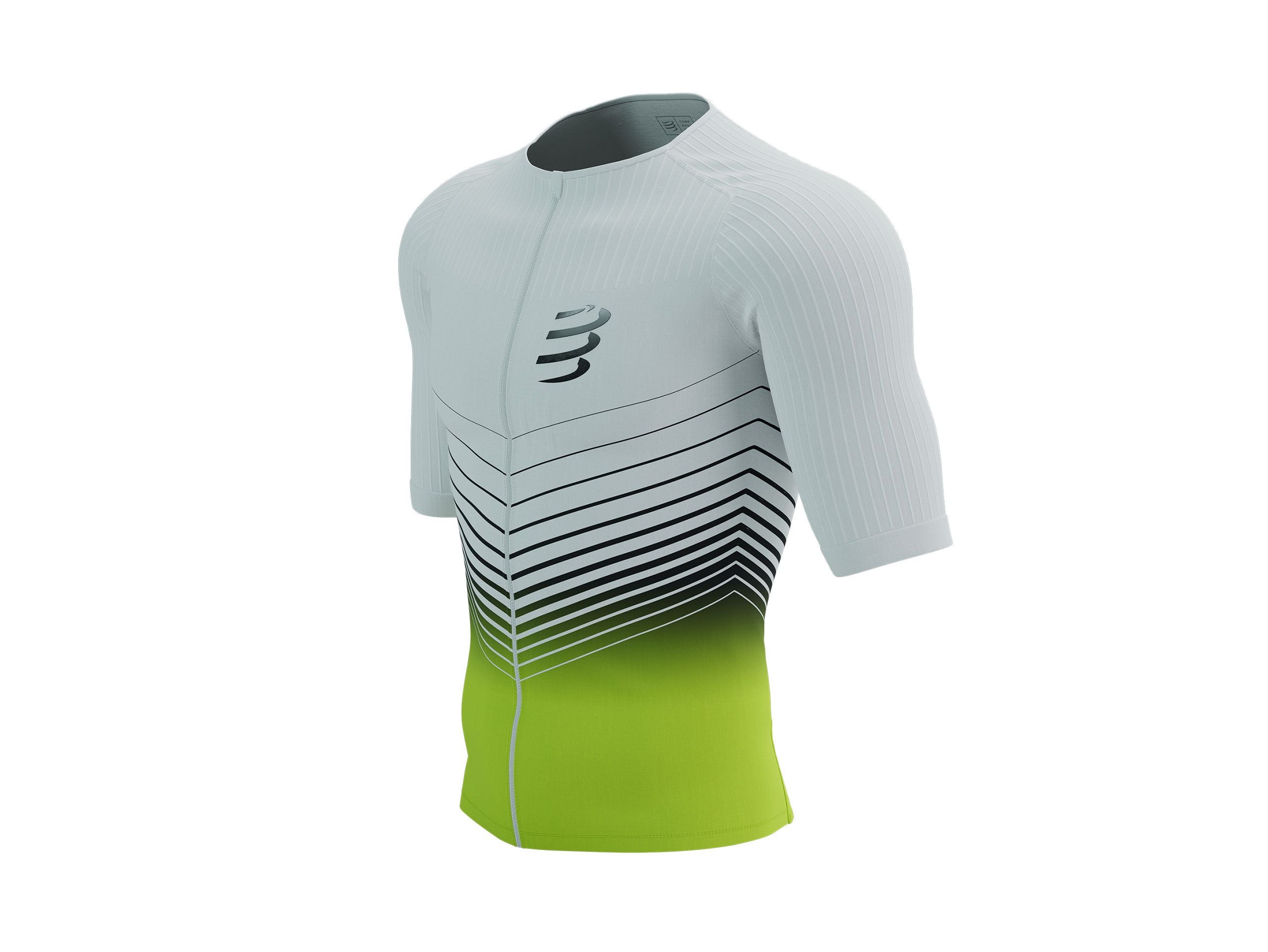 Compressport Men's Tri Postural Aero SS Top - Breathable Performance Shirt for Triathlon & Running - White/Evening Primrose - Ideal for Training, Racing & Outdoor Sports