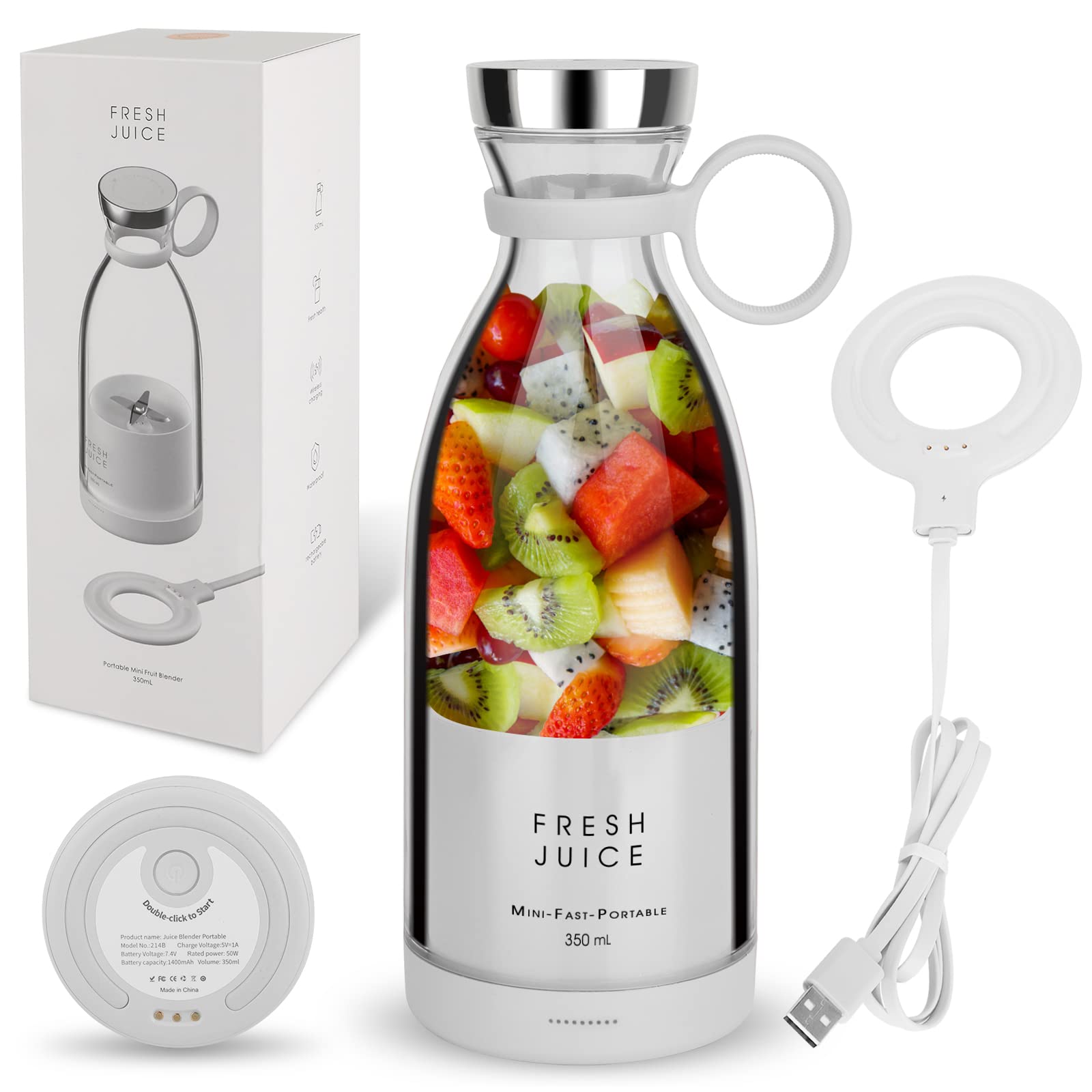 Portable Personal Blender - USB Rechargeable Mini Blender with Battery for Smoothies, Shakes & Juices | Perfect for Travel, Gym, Office & Home Use
