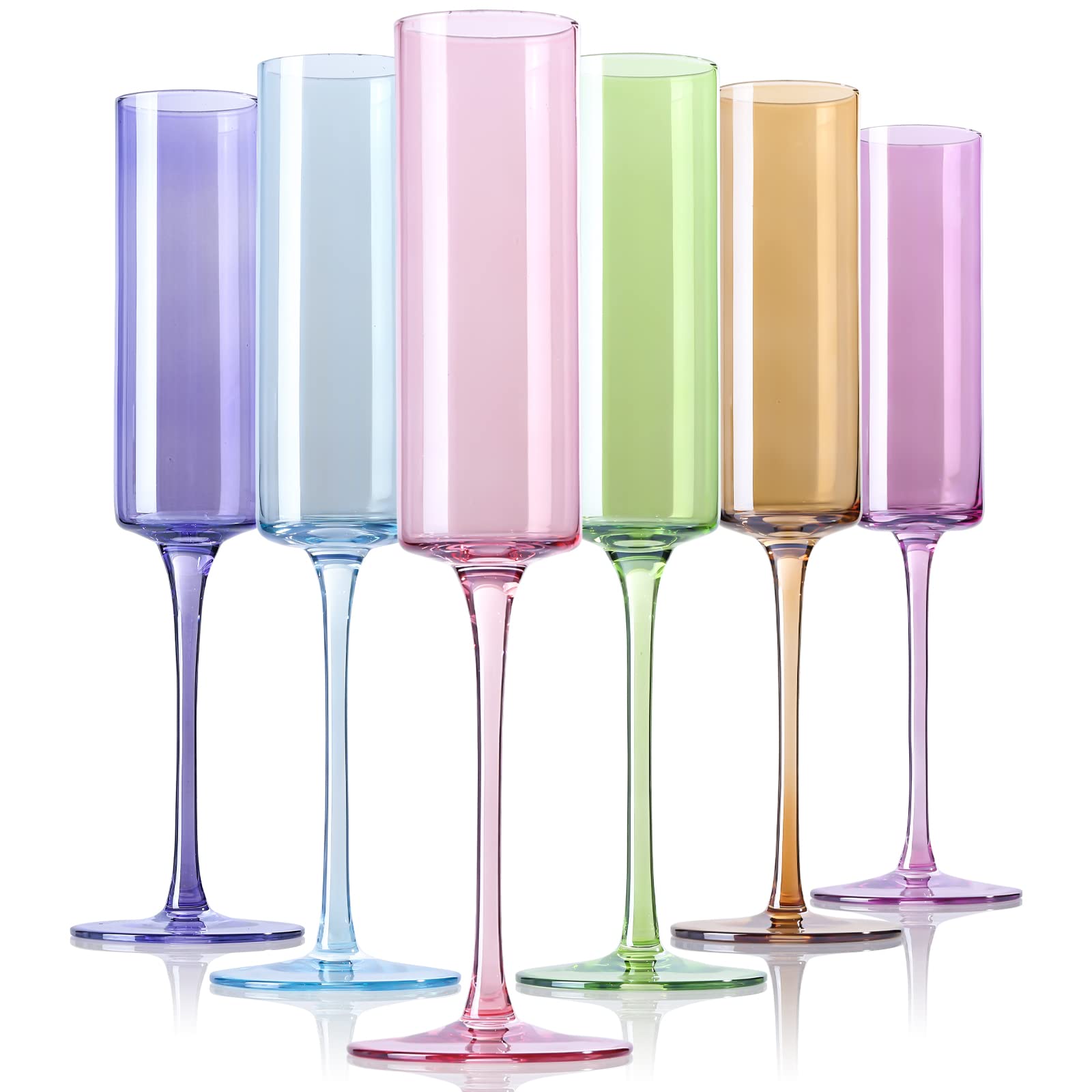 Physkoa 6-Piece Colored Champagne Flutes Set - Lead-Free Crystal Colorful Glass Champagne Glasses for Birthday, Wedding & Bridal Shower | Elegant Drinkware for Parties, Celebrations & Romantic Dinners