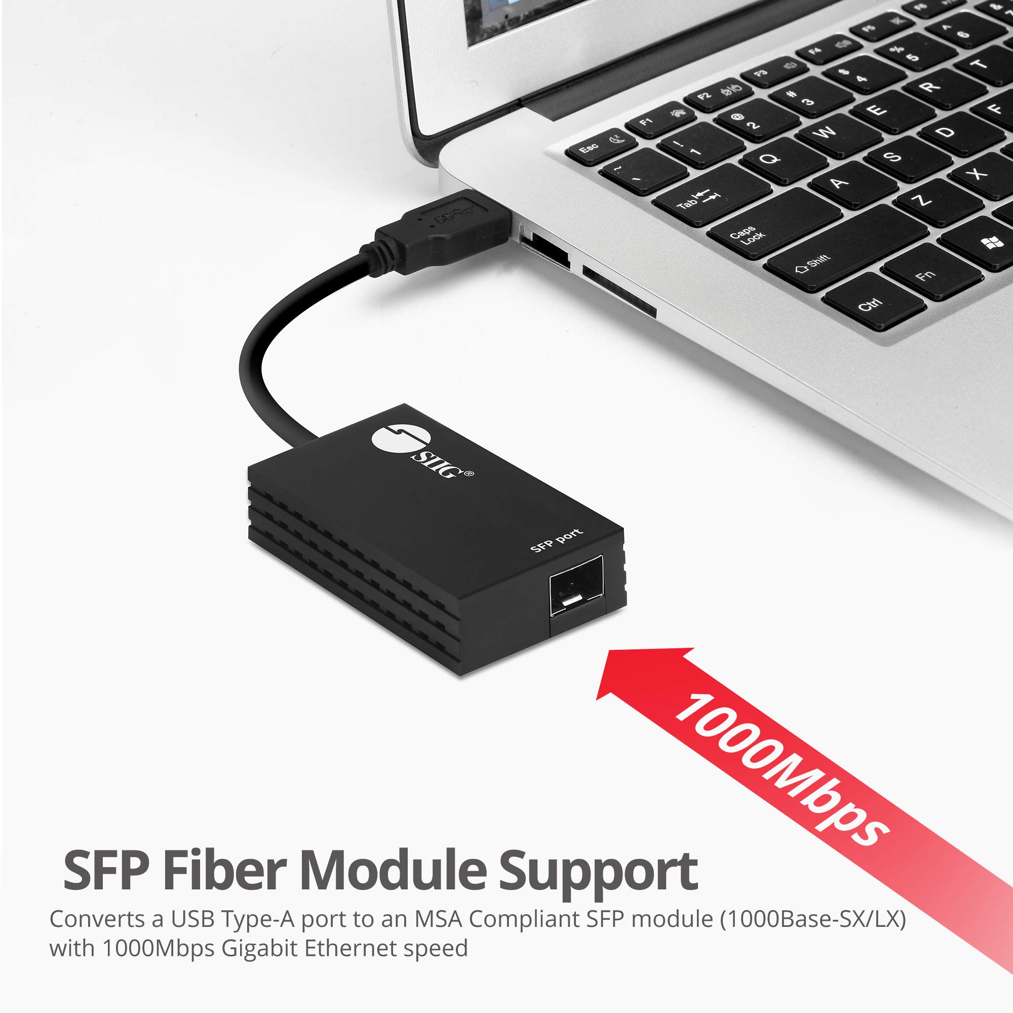 SIIG USB 3.0 to SFP Fiber Optic Gigabit Ethernet Adapter Converter - 1000/100/10 Mbps High-Speed Data Transfer - USB 3.0 Type-A to SFP Female - Realtek RTL8153 Chip (JU-NE0B11-S1) - Ideal for Home Office, Data Centers & High-Speed Networking