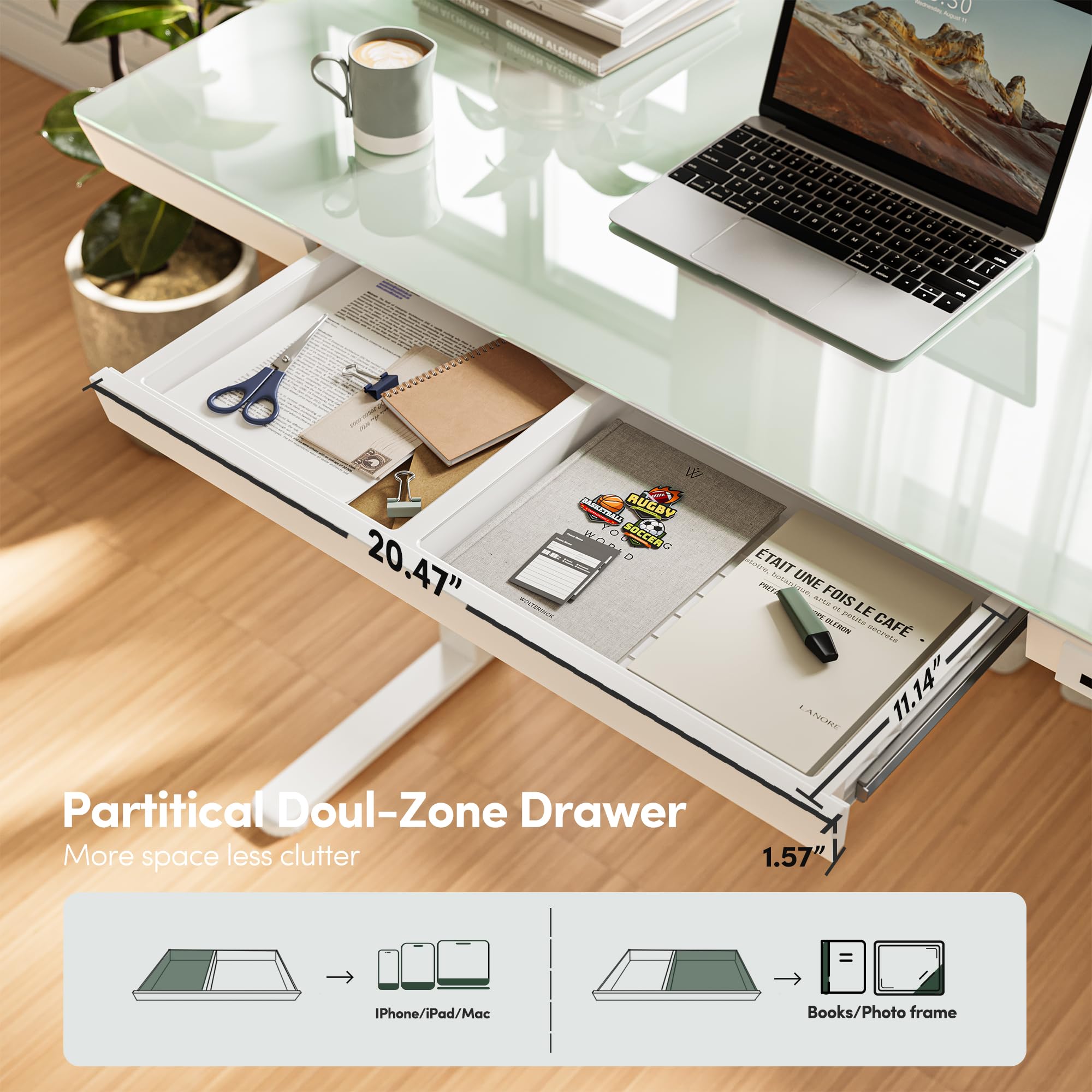 FEZIBO 48×24 Inch Electric Standing Desk with Drawers - Adjustable Height Glass Top Sit Stand Workstation, Quick Assembly Home Office Desk (White) | Perfect for Remote Work, Gaming Setup & Study Spaces