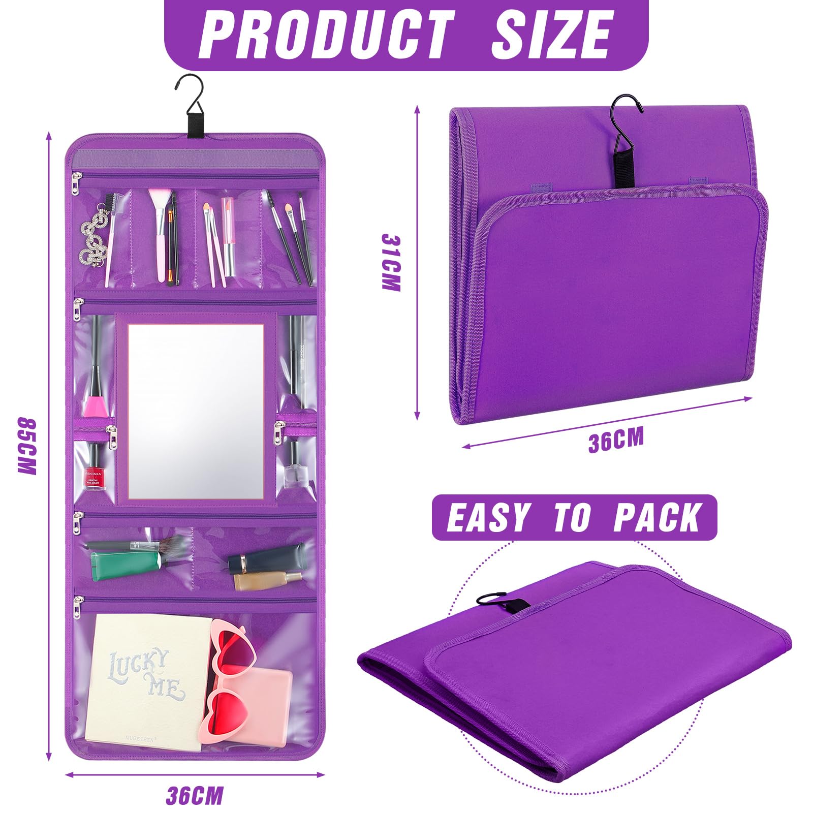 Foldable Hanging Toiletry Bag with Mirror - Travel Cosmetic Organizer for Dancers, Artists & Home Spa
