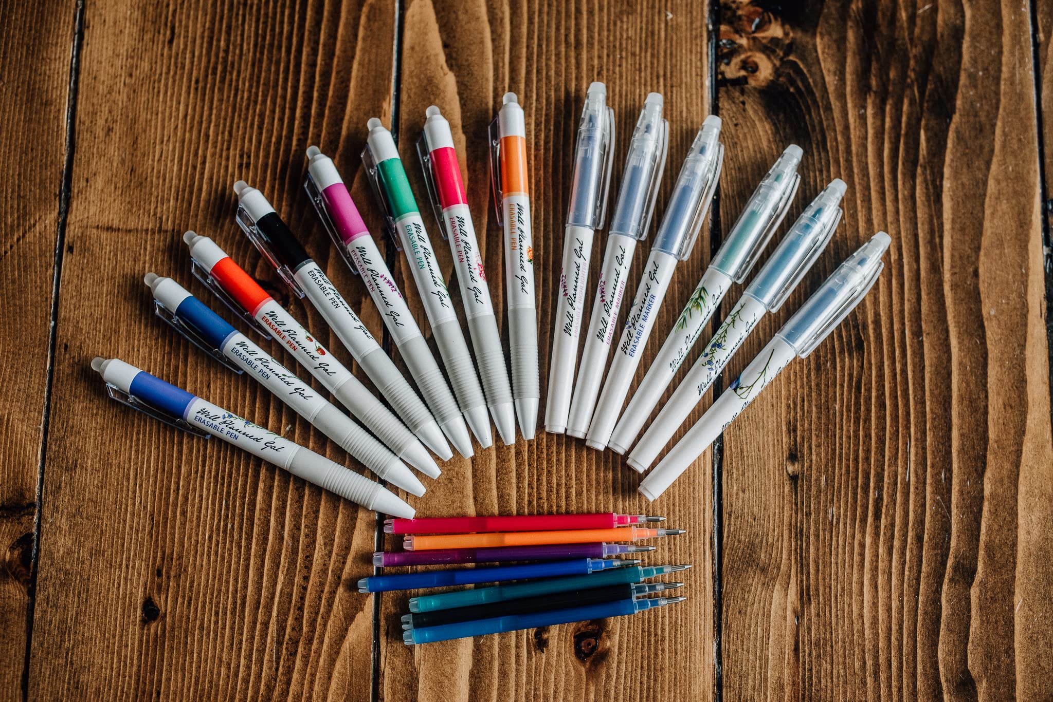 Well Planned Gal Erasable Pens, Markers & Highlighter Set - Perfect for School, Office & Planner Organization | 12-Piece Colorful Writing Kit