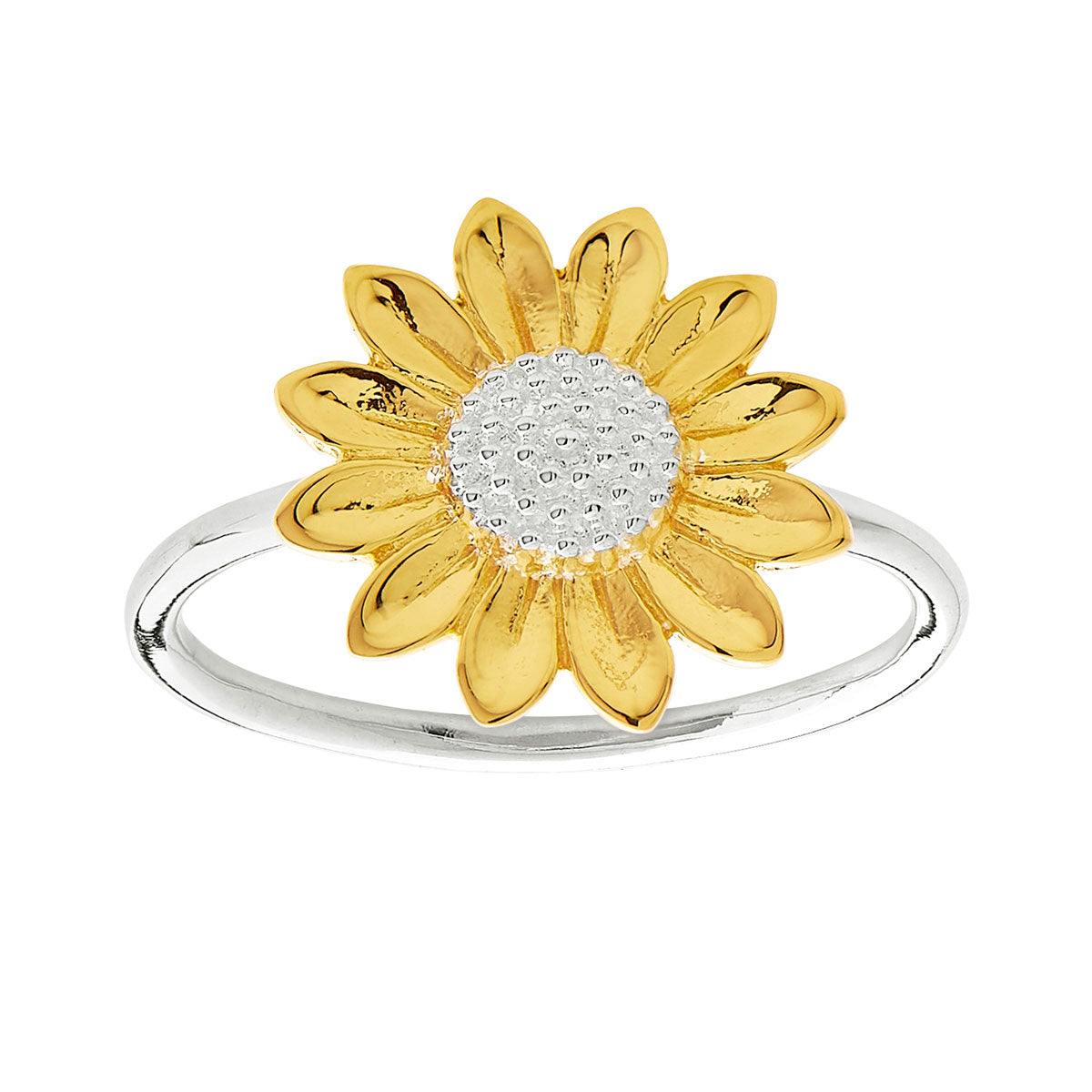 Sunflower Two Tone Ring for Women - Dainty Gold & Silver Floral Jewelry - Perfect for Everyday Wear, Gifts & Special Occasions