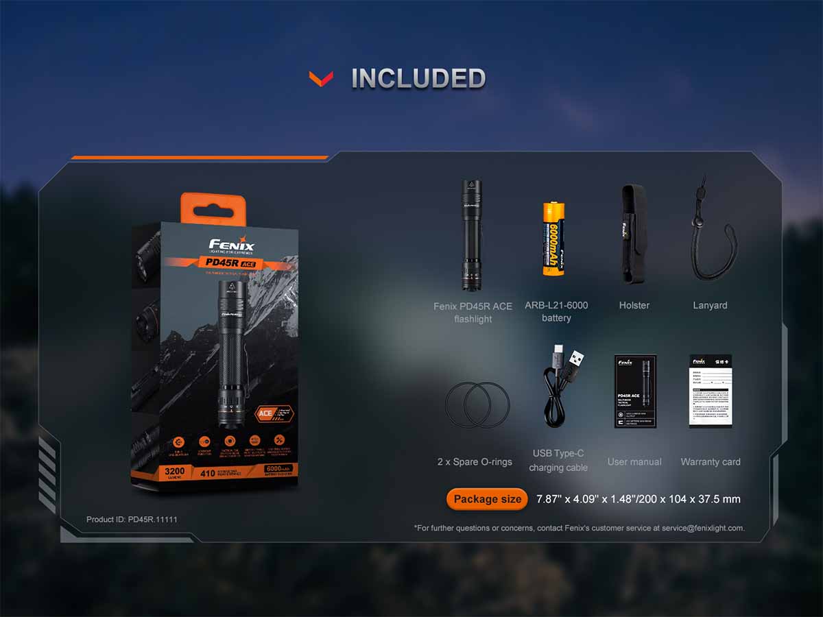 Fenix PD45R ACE Custom Engraved Rechargeable Tactical Flashlight - High Lumens for Camping, Hiking, Emergency & Outdoor Adventures