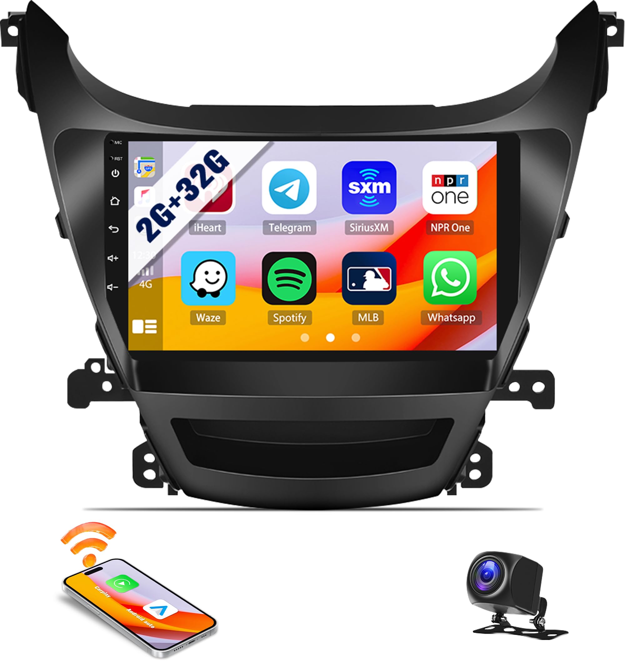 9 Inch Android 11 Car Stereo with 2GB RAM 32GB ROM - Wireless Apple CarPlay & Android Auto - Bluetooth Touchscreen GPS Head Unit for Hyundai Elantra 2014-2016 - Supports WiFi FM USB SWC & AHD Backup Camera - Perfect for Hands-Free Calling, Navigation & Entertainment While Driving