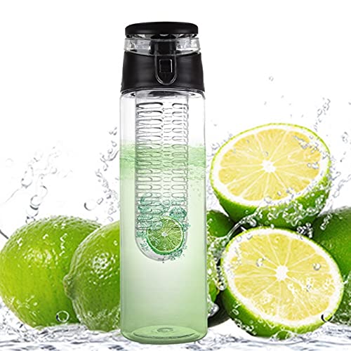 800ML Insulated Fruit Infuser Water Bottle with Flip Lid - Leak Proof, BPA Free, Portable for Sports, Gym, Hiking, Camping & Outdoor Activities (Black)