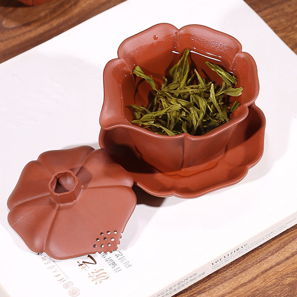 Premium Yixing Red Clay Lotus Gaiwan Teapot - Authentic Chinese Gongfu Tea Set for Brewing Oolong & Pu-erh Tea | Perfect for Tea Ceremonies & Home Tea Time