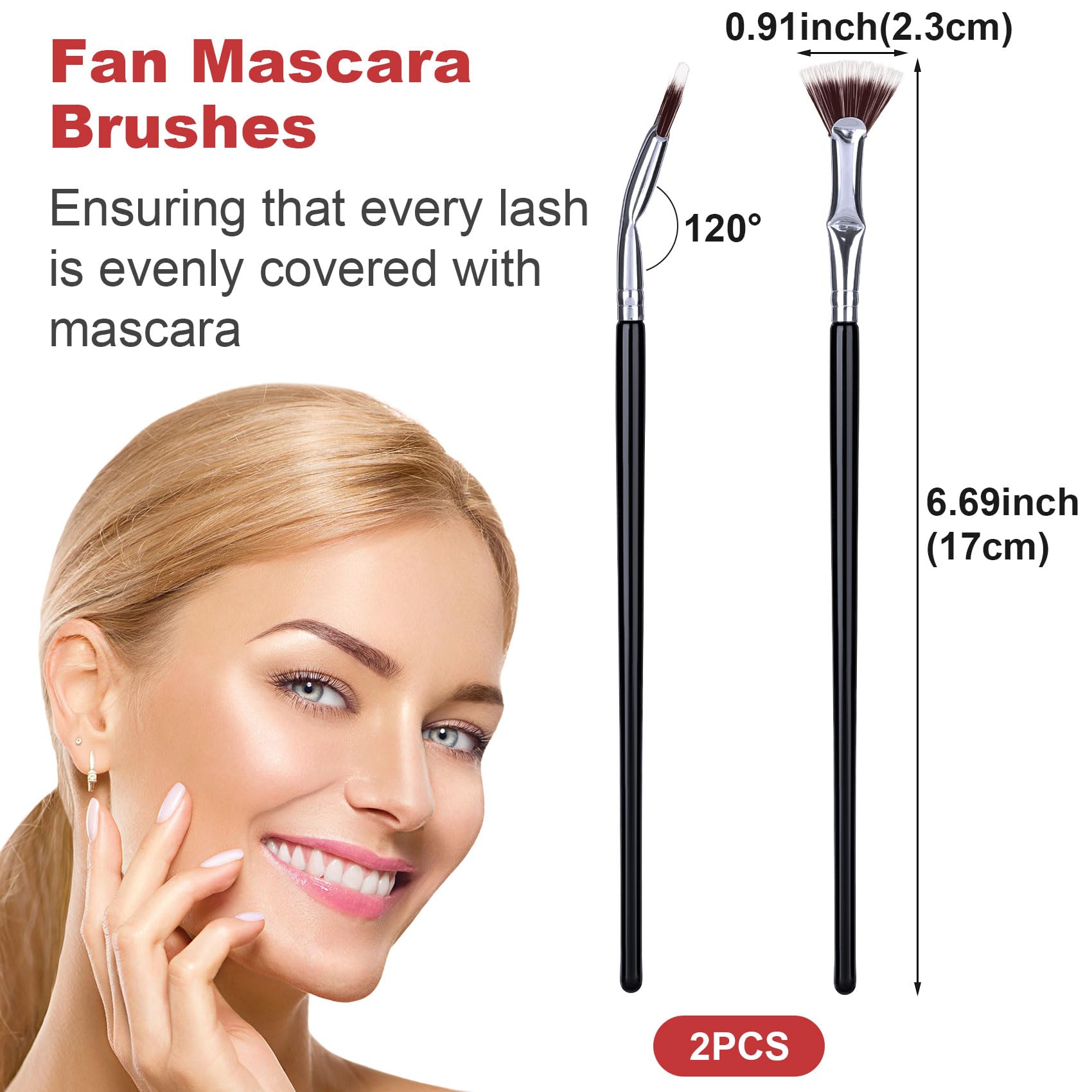 PAGOW 2 Pack Folding Angle Scalloped Eyelash Brush - 2024 New Mascara Fan Brush for Volume & Separation, Multifunctional Eyelash Comb & Separator - Perfect for Professional Makeup & Home Use (Brown Bristles) - Ideal for Lash Extensions, False Lashes & Everyday Makeup Routine