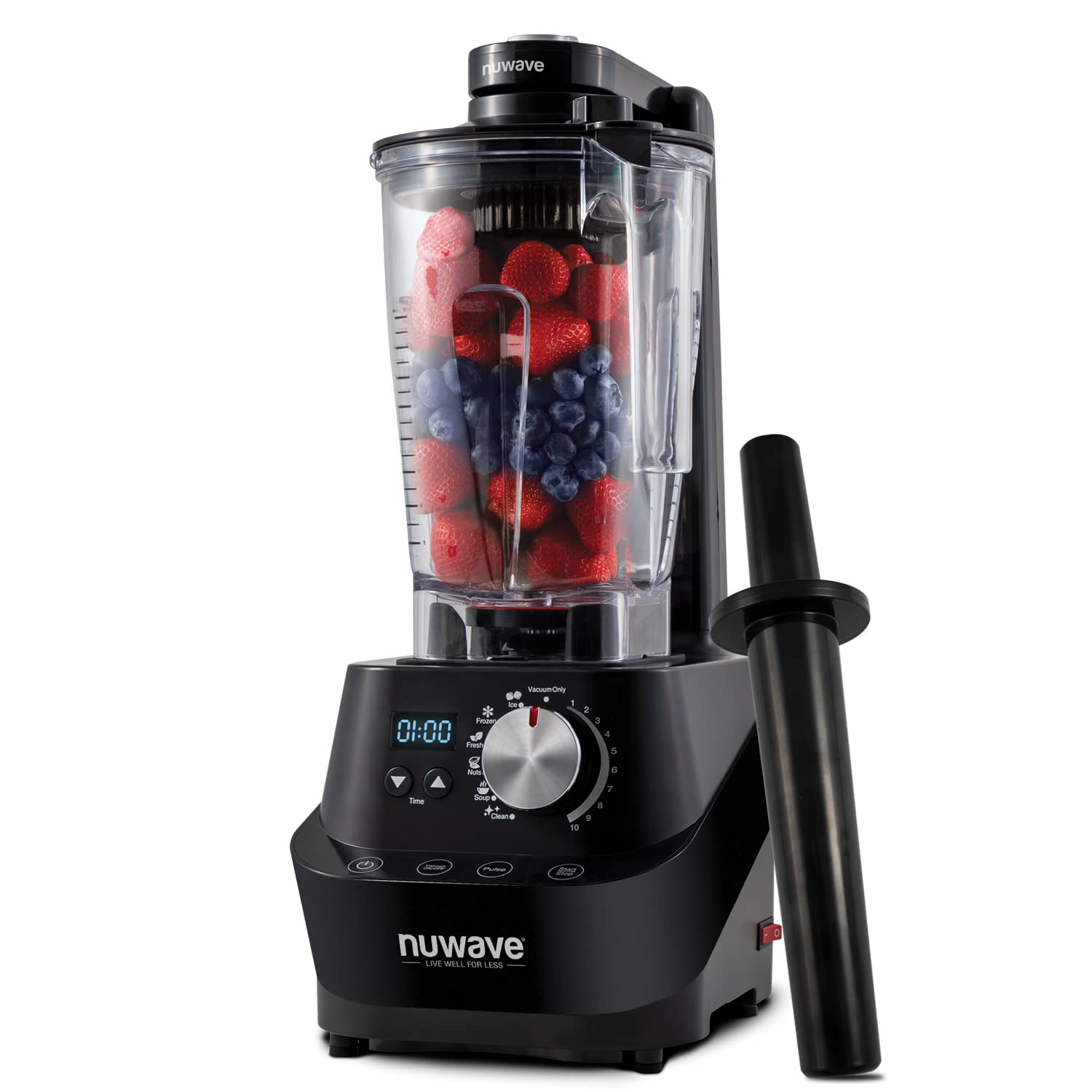 NuWave Moxie 2.5HP Commercial Blender - Professional Vacuum Smoothie Maker with Self-Cleaning Function, 6 Presets & 10 Speed Settings for Shakes, Smoothies, Nut Butters, Ice Crushing - Perfect for Restaurants, Juice Bars & Home Kitchens (Black/Grey)