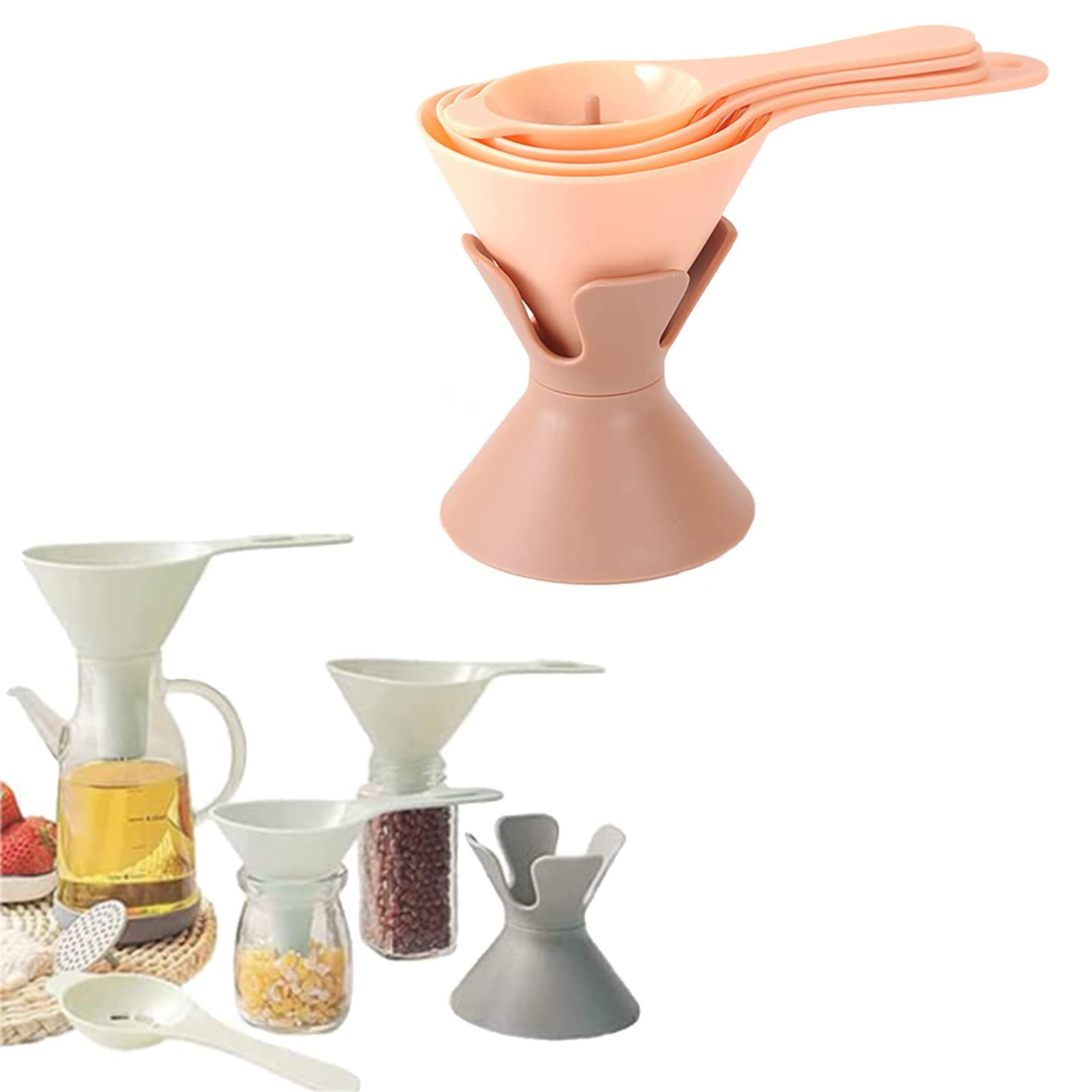 6 in 1 Multifunctional Kitchen Funnel Set with Storage Base - Removable Strainer, Egg Separator, Durable BPA-Free Design for Solids & Liquids (Pink) | Perfect for Baking, Cooking, Canning & Liquid Transfer