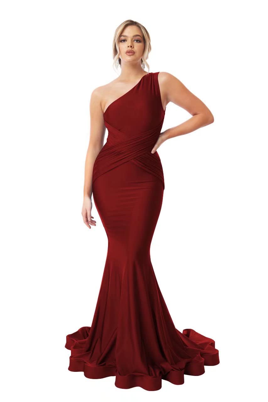 Elegant One Shoulder Mermaid Bridesmaid Dress - Ruched Bodycon Prom Gown for Weddings & Formal Evenings | Perfect for Bridal Party, Cocktail Events & Special Occasions