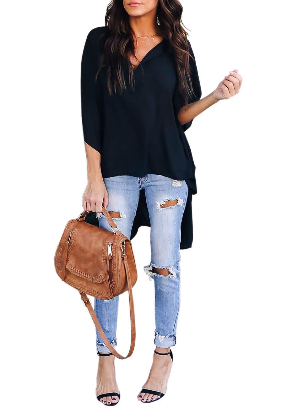 Women's Ruffle Long Sleeve Asymmetric High-Low Blouse Top & Shirt Dress - Elegant Clubwear for Night Out, Date Night & Special Occasions