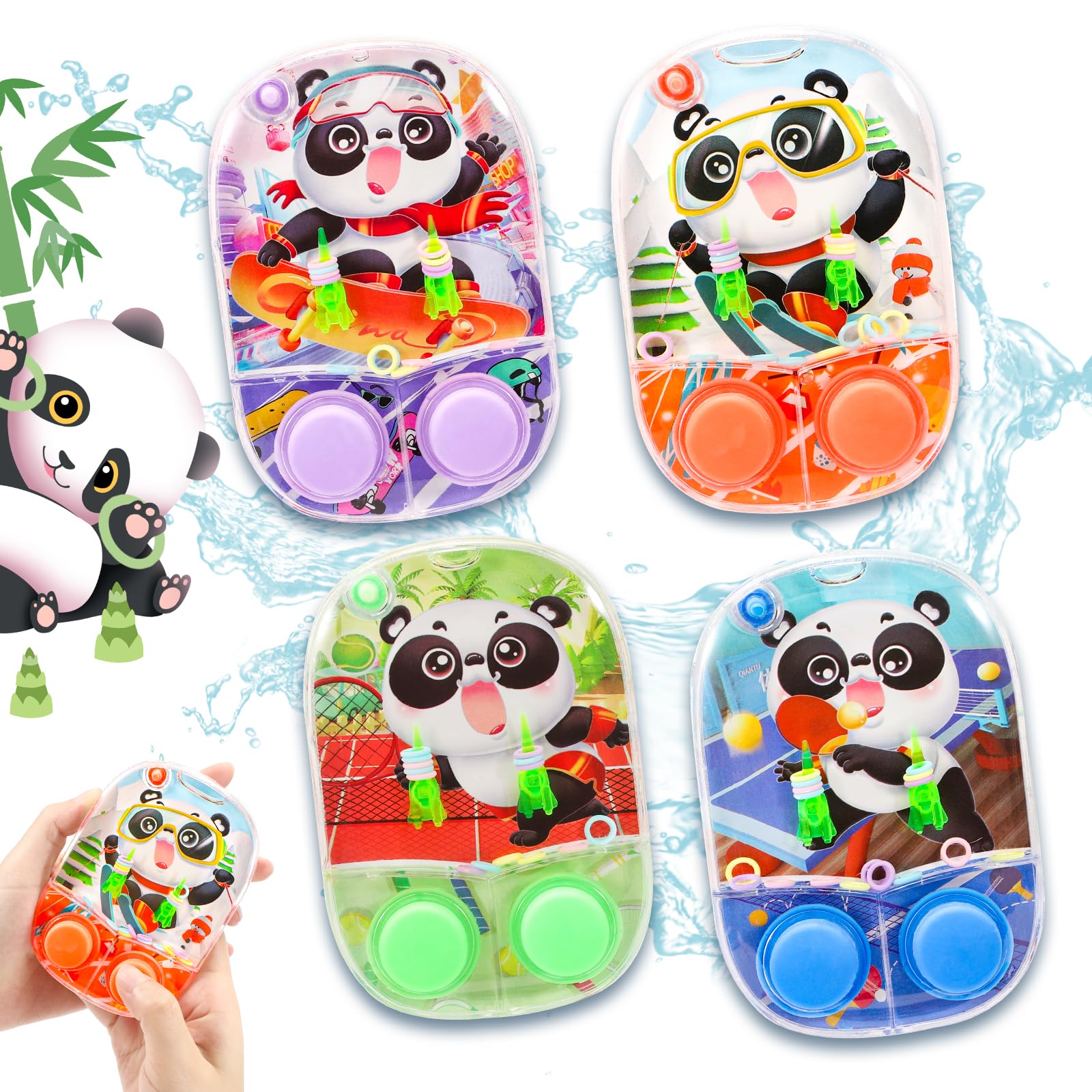 4 Pack Panda Water Ring Toss Handheld Games for Kids - Fun Outdoor Water Toys, Stress Relief Car Travel Games for Family, Party Favors & Gifts | Perfect for Beach, Pool, Backyard & Summer Activities