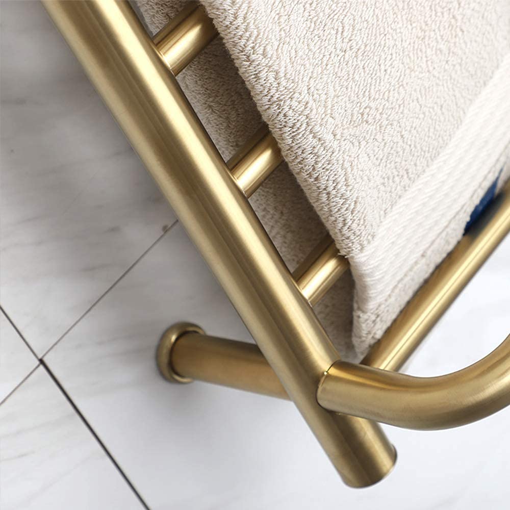 APUM Electric Heated Towel Rack - 80W Wall Mounted Bathroom Towel Warmer with 13-Hour Timer, Polished Stainless Steel (Gold Plug-in) - Perfect for Spa-Like Luxury & Cozy Bathroom Experience
