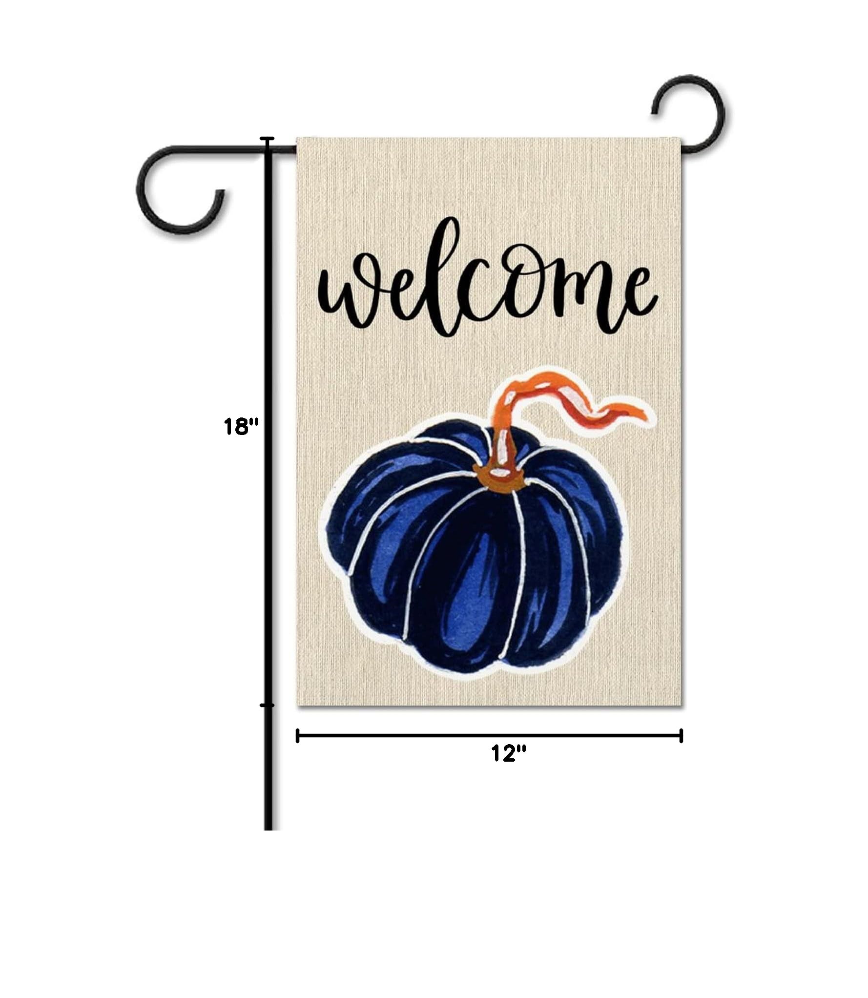 Double Sided Fall Welcome Garden Flag - Navy Blue Pumpkin Design 12x18 Inches, Burlap Yard Decor for Autumn, Thanksgiving & Halloween - Perfect for Farmhouse Porch, Lawn and Outdoor Seasonal Decoration