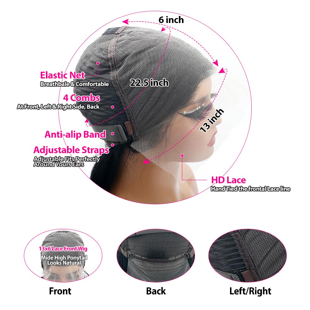 13x6 Lace Front Wigs Human Hair - 30 Inch HD Body Wave 250% Density Pre-Plucked Glueless Wig with Baby Hair #1 Jet Black for Women | Natural Look for Daily Wear, Parties & Special Occasions
