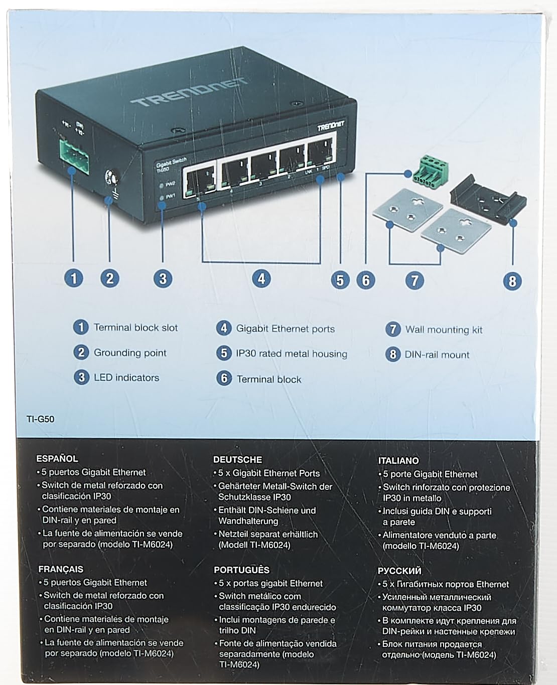TRENDnet 5-Port Industrial Gigabit DIN-Rail Switch - 10Gbps High-Speed Network Switch with IP30 Rating (-40°F to 167°F) - DIN-Rail & Wall Mount Included - Lifetime Warranty - Black - TI-G50 - Perfect for Harsh Industrial Environments, Factory Automation & Outdoor Networking