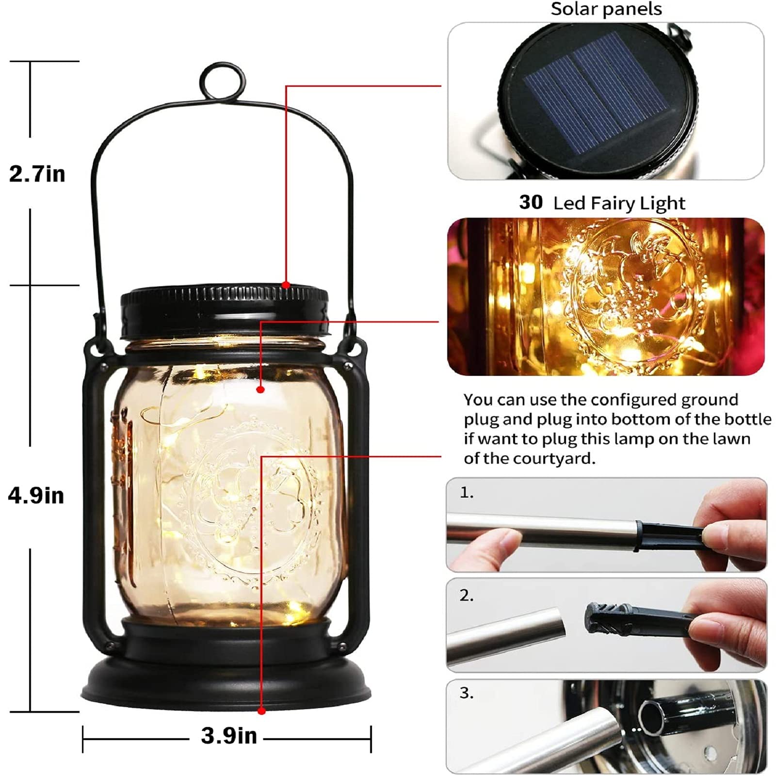4 Pack Solar Mason Jar Lights - Waterproof Outdoor Hanging Lanterns with Stakes for Garden, Patio, Party & Holiday Decor | Perfect Gift for Mom, Women & Grandma | Solar-Powered Fairy Lights with Glass Jar & Starry Effect